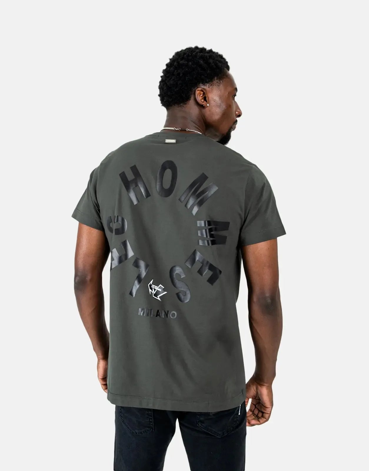 Les Hommes Arrow Back Print Mil Green T-Shirt Les Hommes