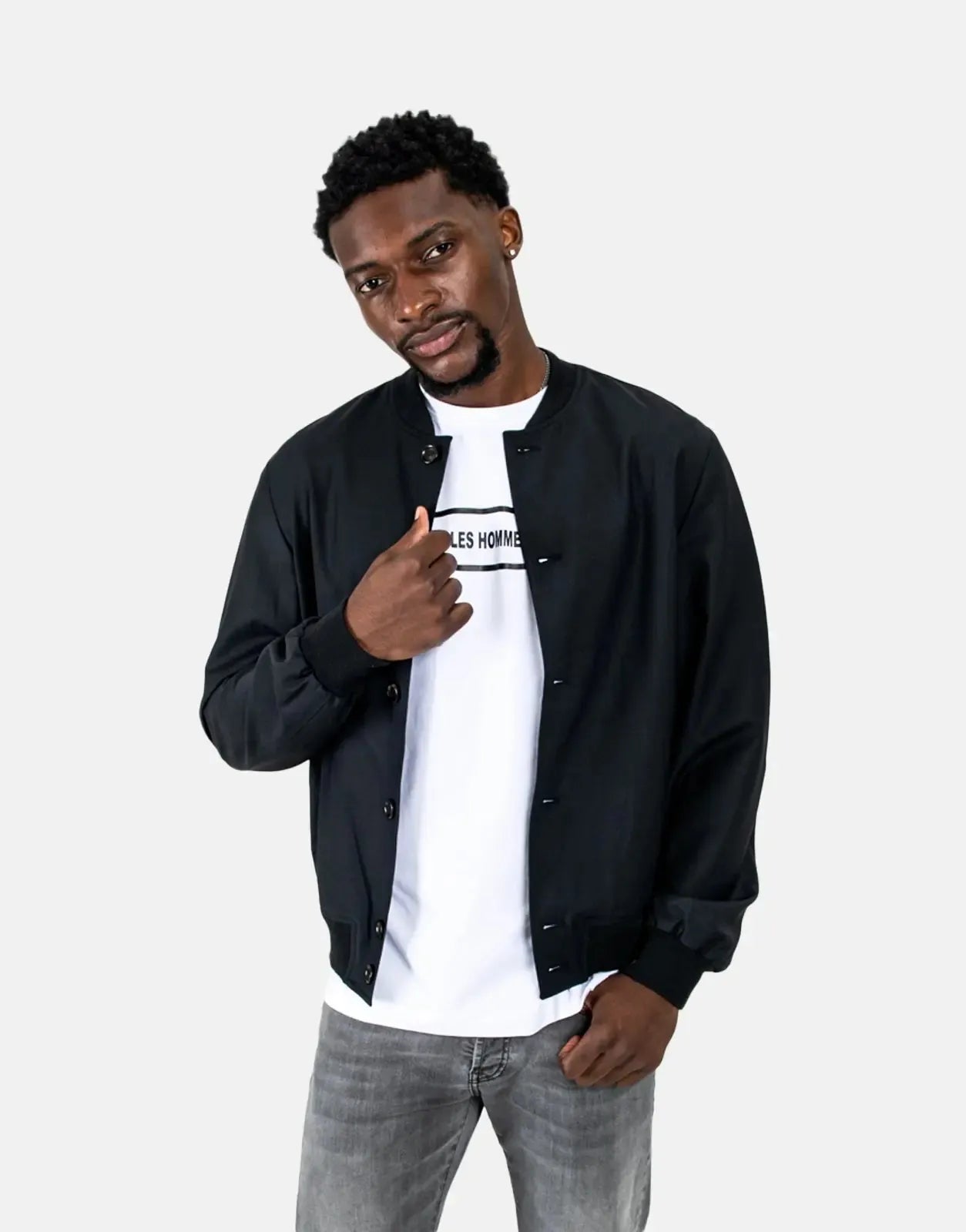 Les Hommes Lightweight Black Bomber Jacket Les Hommes