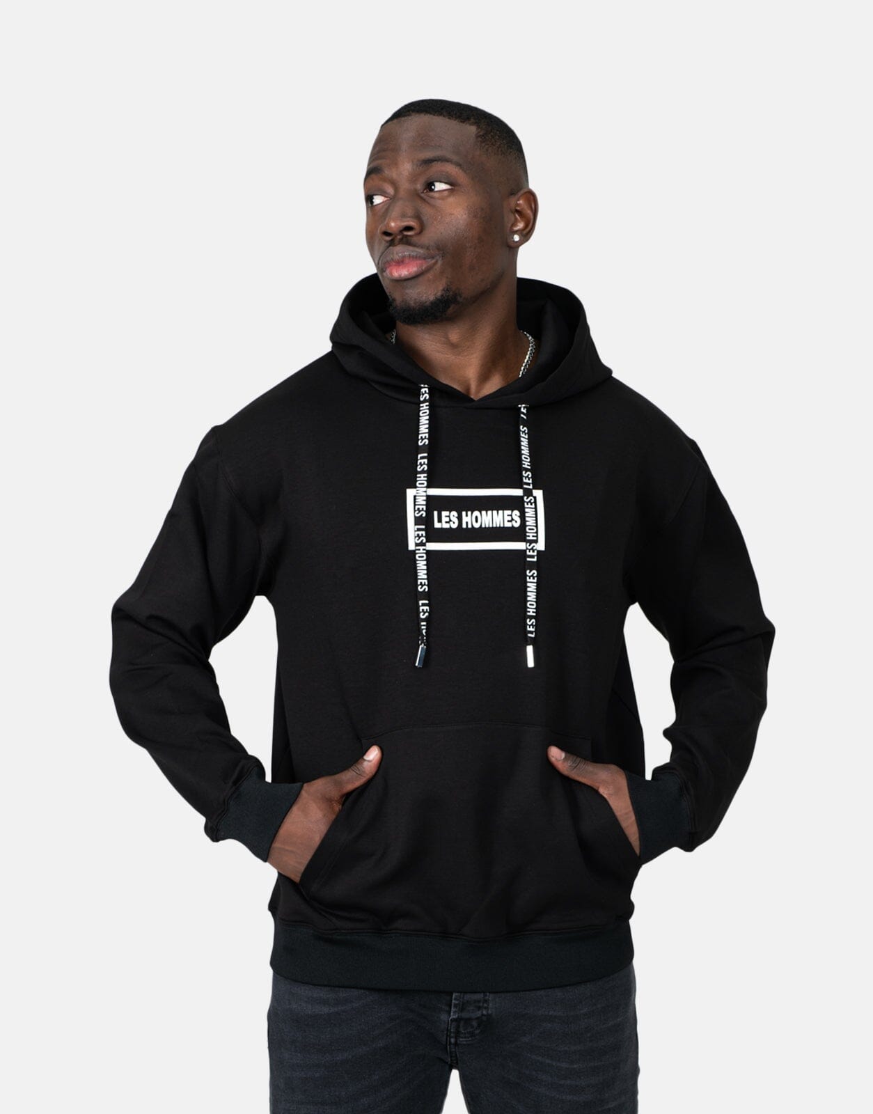 Les Hommes Box Print Black Hoodie - Les Hommes