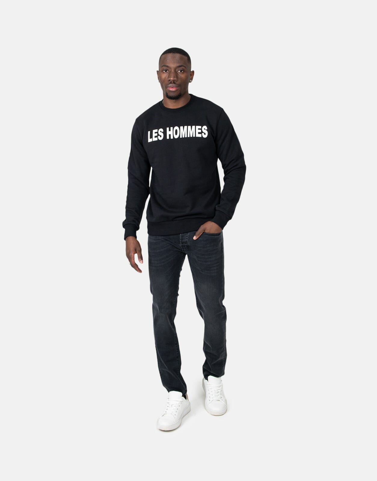 Les Hommes Chest Font Black Sweatshirt - Les Hommes