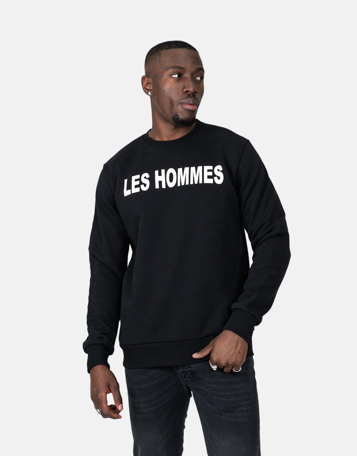 Les Hommes Chest Font Black Sweatshirt - Les Hommes