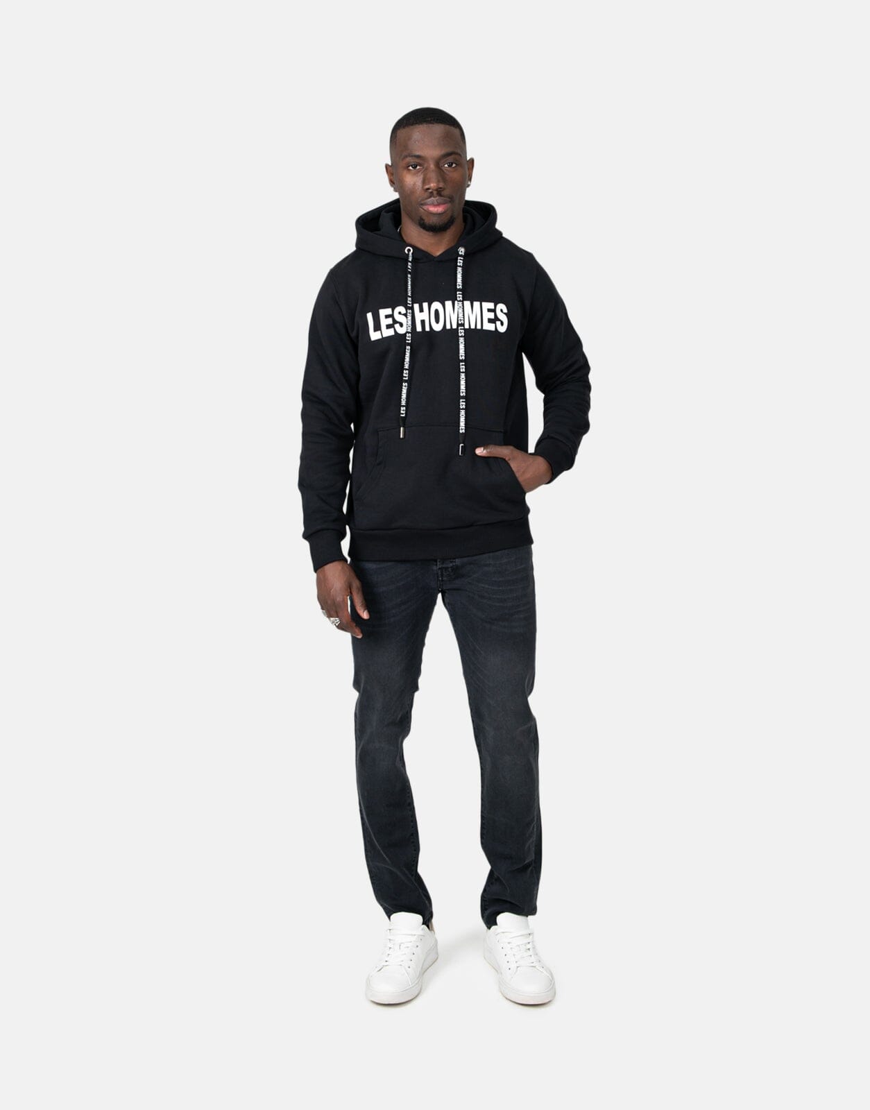 Les Hommes Chest Font Black Hoodie - Les Hommes