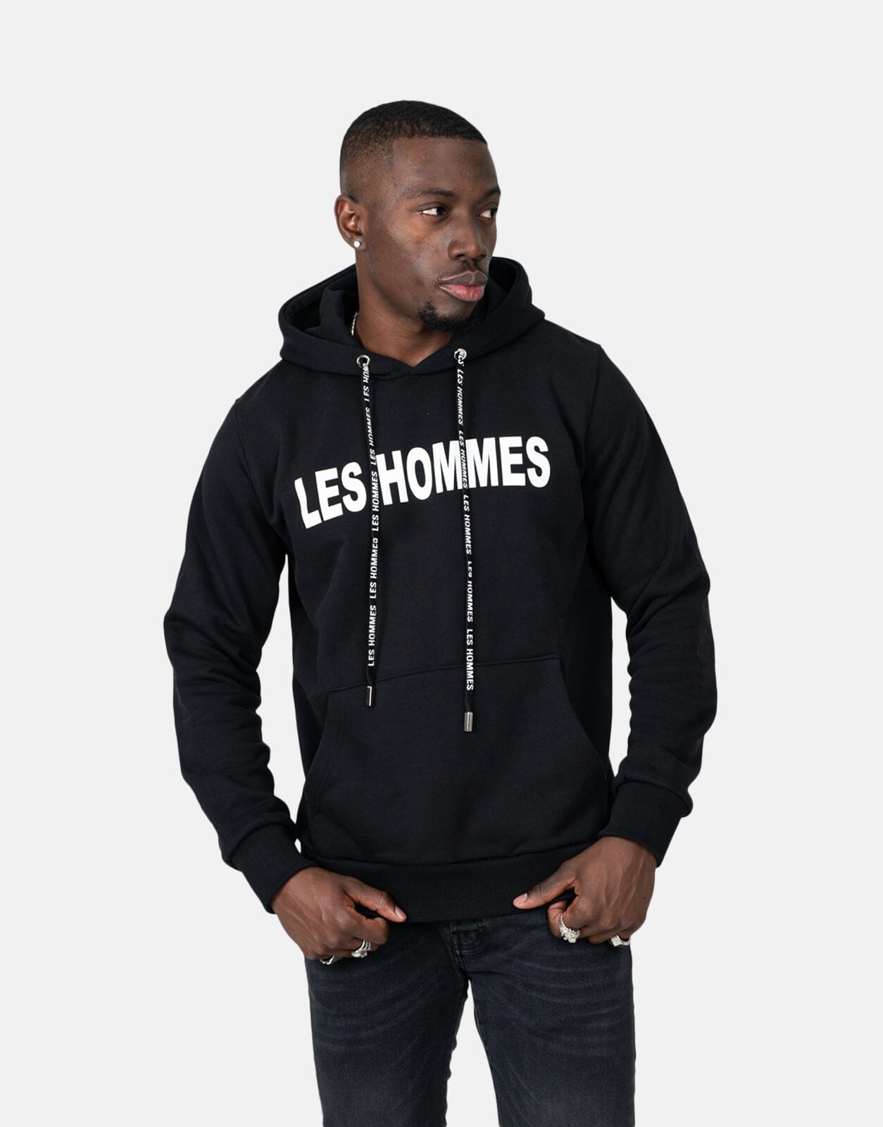 Les Hommes Chest Font Black Hoodie - Les Hommes