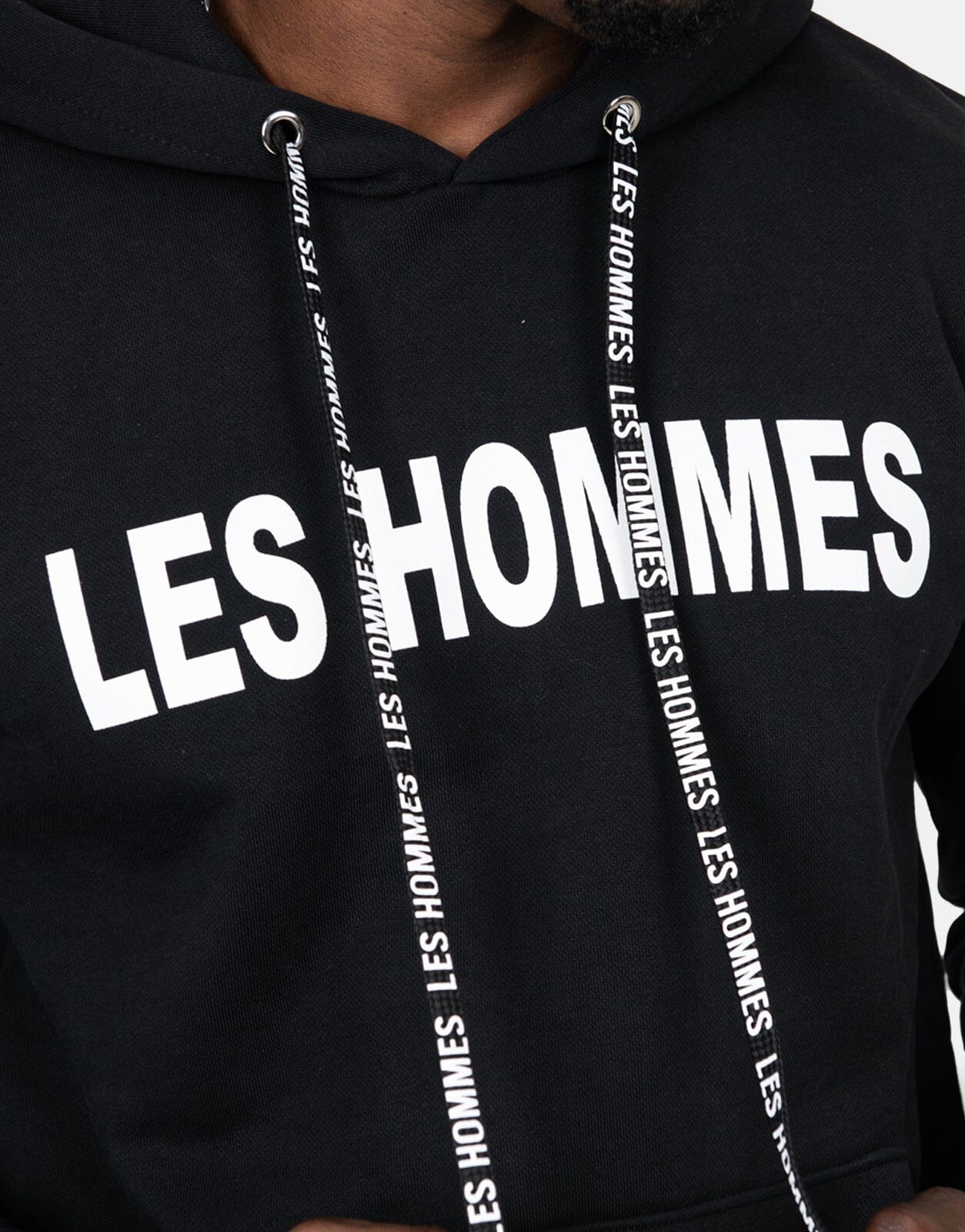 Les Hommes Chest Font Black Hoodie - Les Hommes