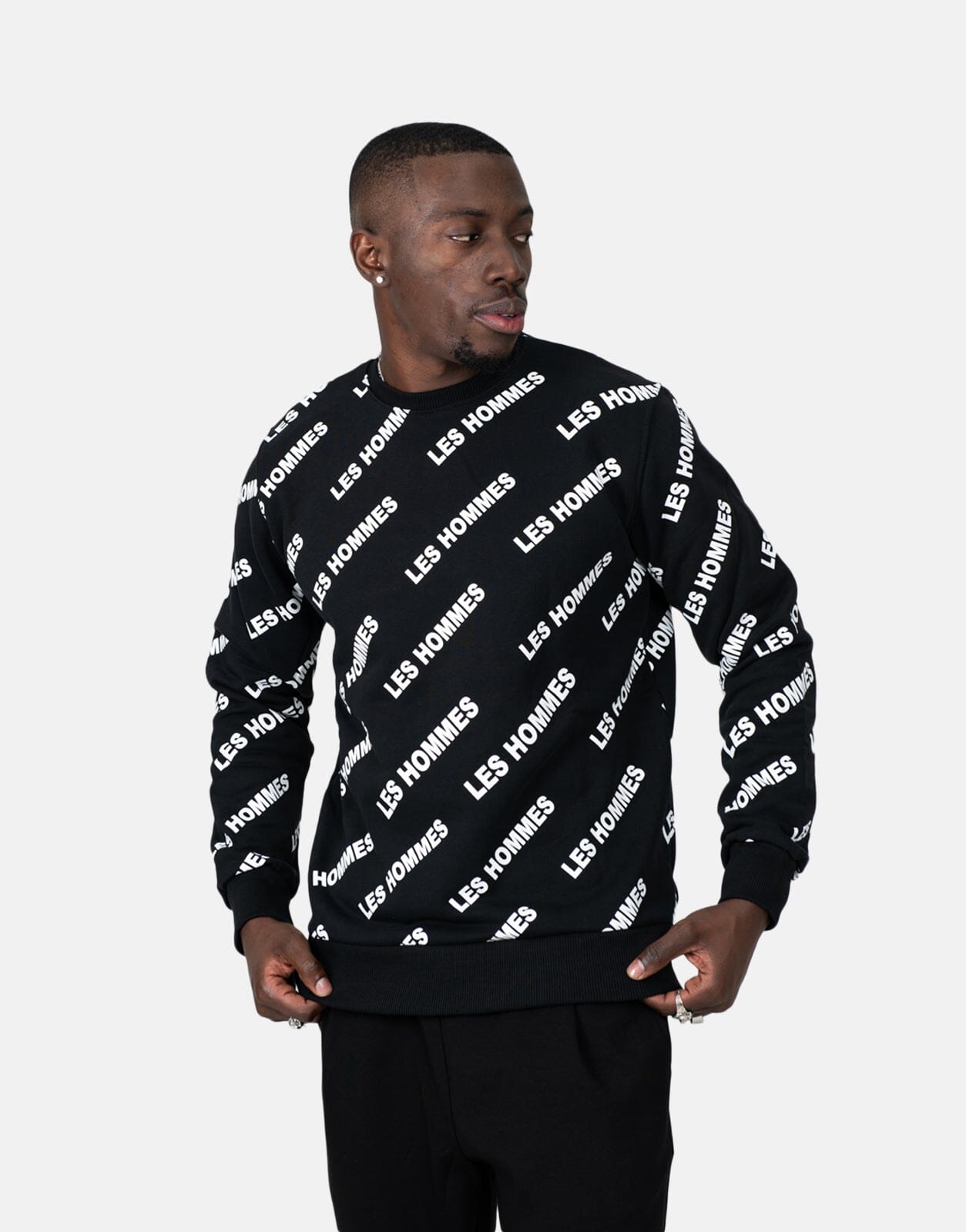 Les Hommes Allover Print Black Sweatshirt - Les Hommes