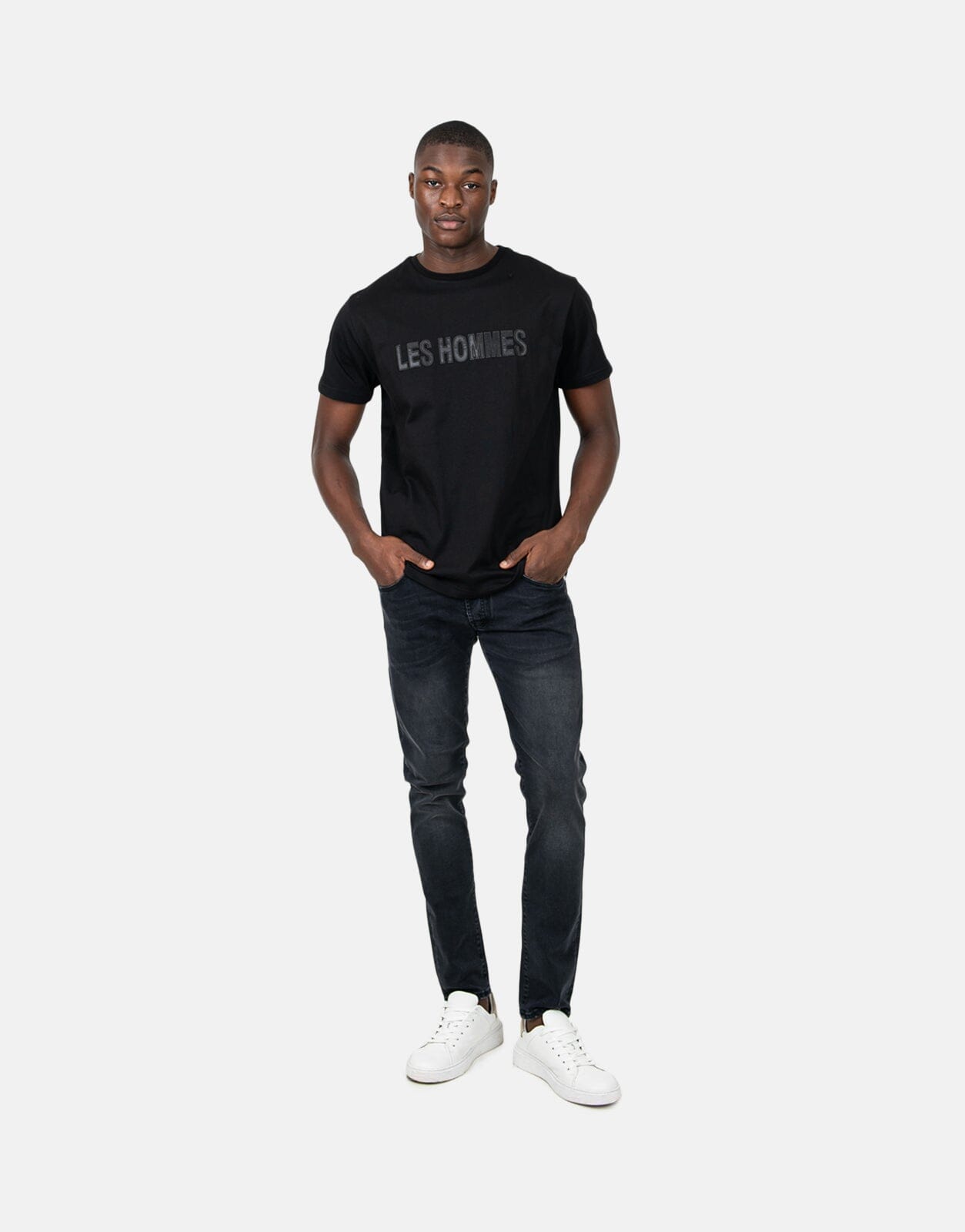 Les Hommes Glitter Chest Logo Black T-Shirt - Les Hommes