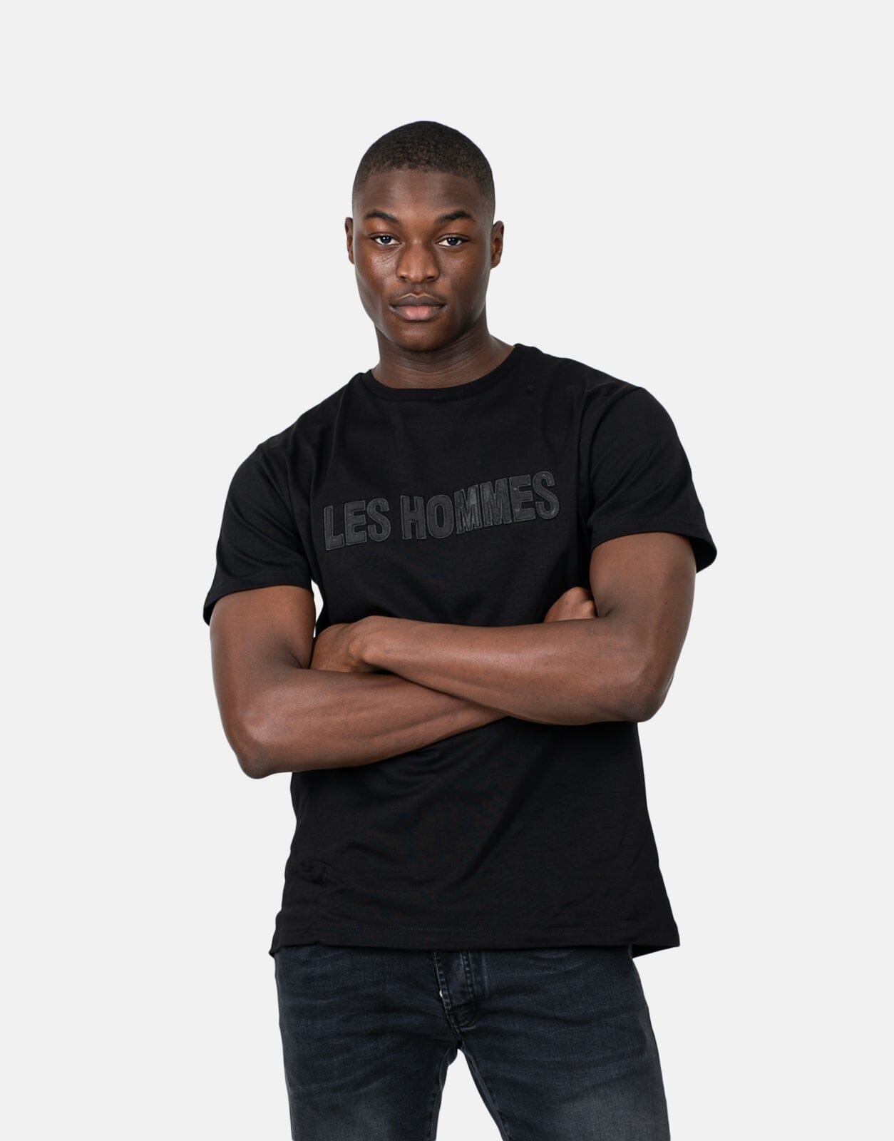 Les Hommes Glitter Chest Logo Black T-Shirt - Les Hommes