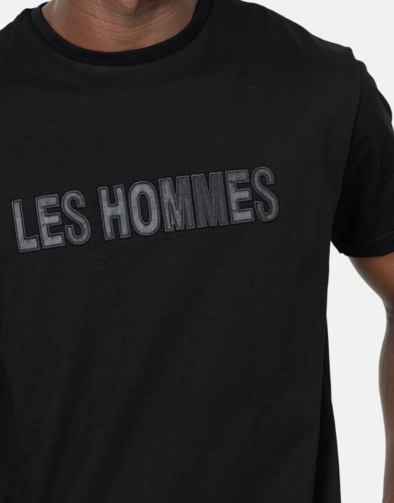 Les Hommes Glitter Chest Logo Black T-Shirt - Les Hommes