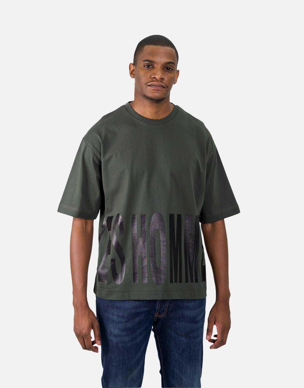 Les Hommes Bottom Print Mil Green T-Shirt - Les Hommes