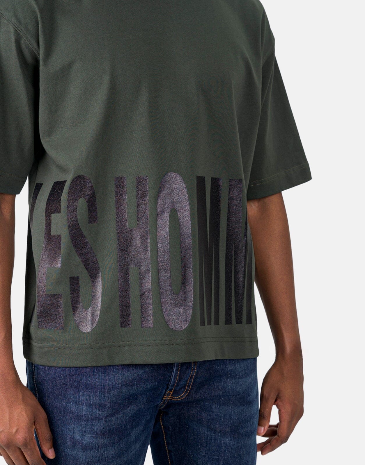 Les Hommes Bottom Print Mil Green T-Shirt - Les Hommes