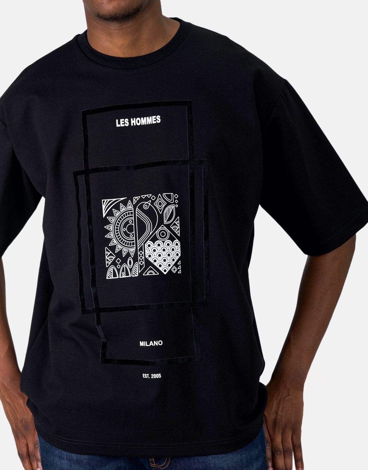 Les Hommes Flock Print Oversized Black T-Shirt - Les Hommes