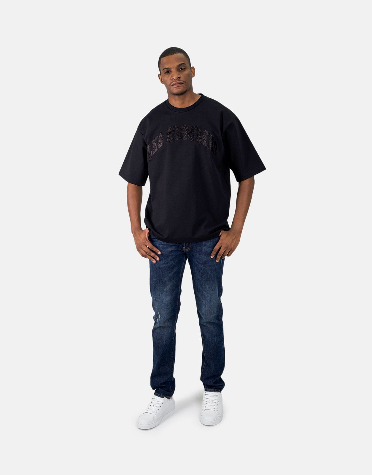 Les Hommes Glitter Logo Black T-Shirt - Les Hommes