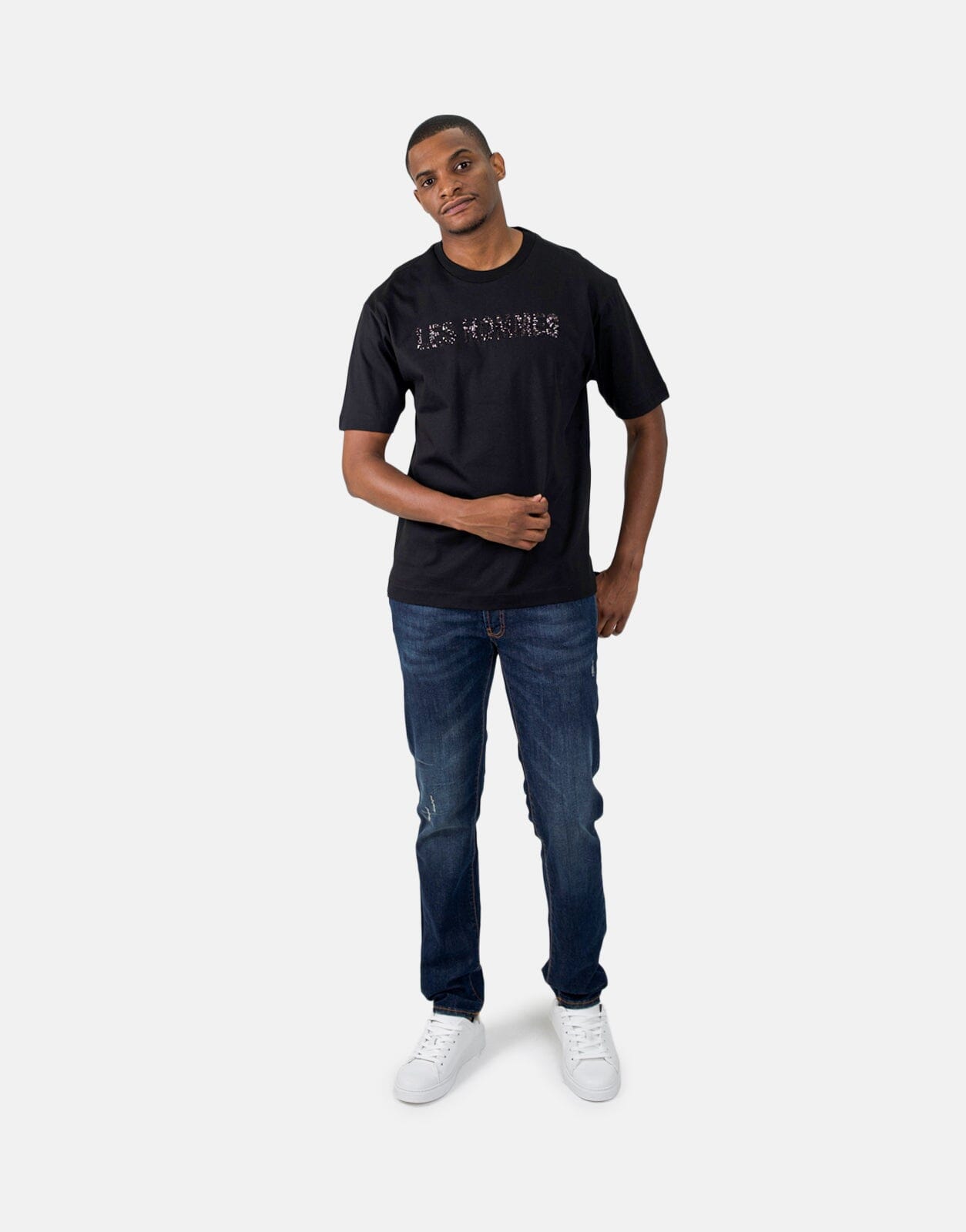 Les Hommes Black Label Paillettes Black T-Shirt - Les Hommes