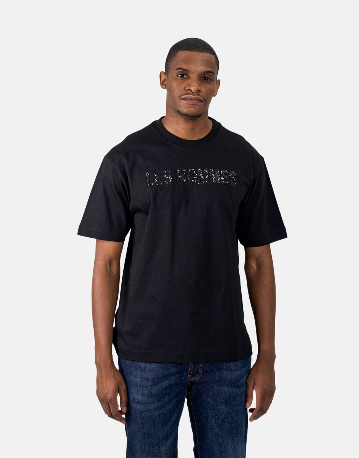 Les Hommes Black Label Paillettes Black T-Shirt - Les Hommes
