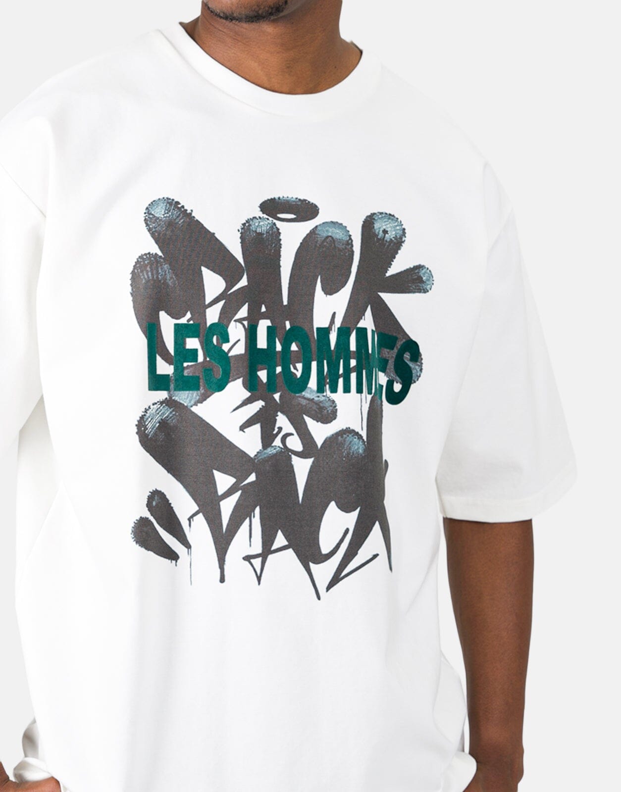Les Hommes Flock Grafiti Print White T-Shirt - Les Hommes