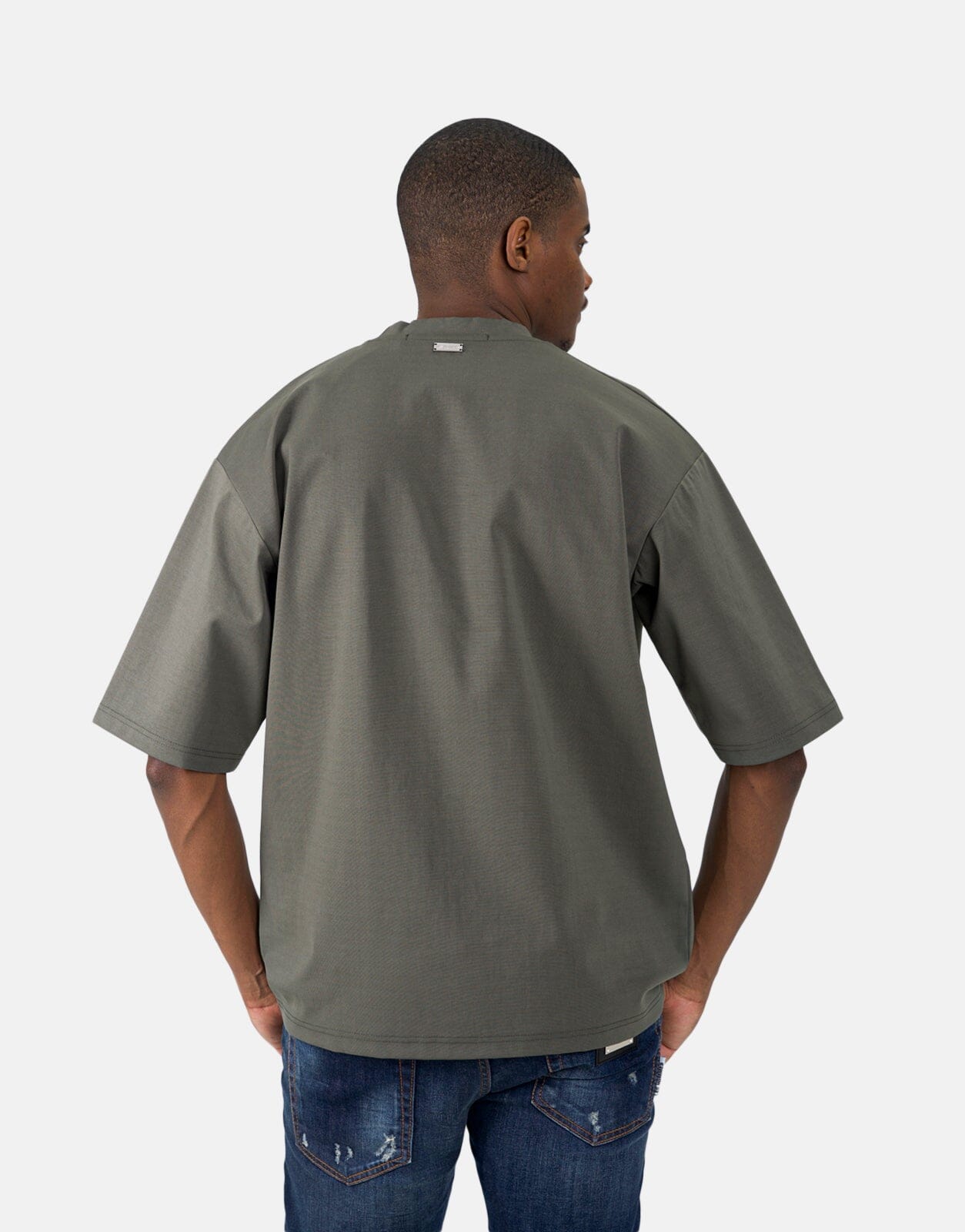 Less Hommes Flock Logo Mil Green T-Shirt - Les Hommes