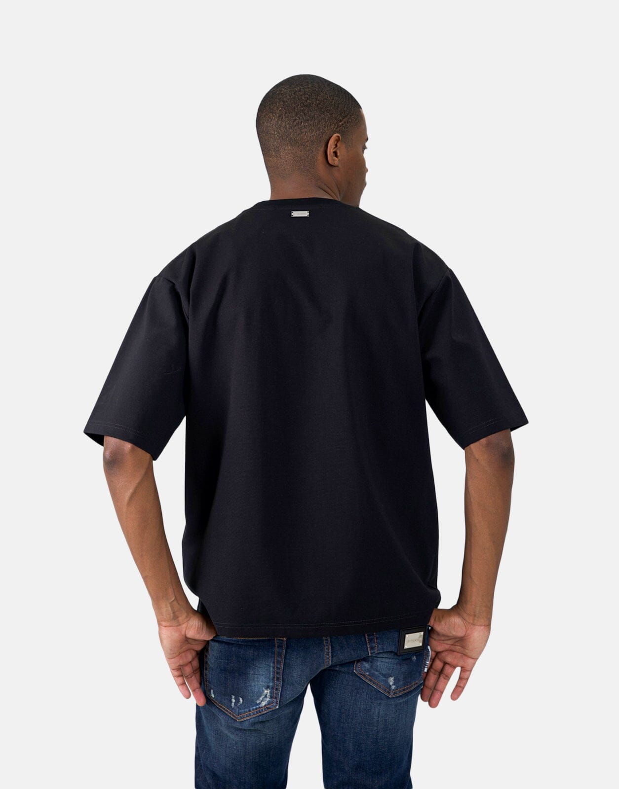 Les Hommes Flock Logo Black T-Shirt - Les Hommes