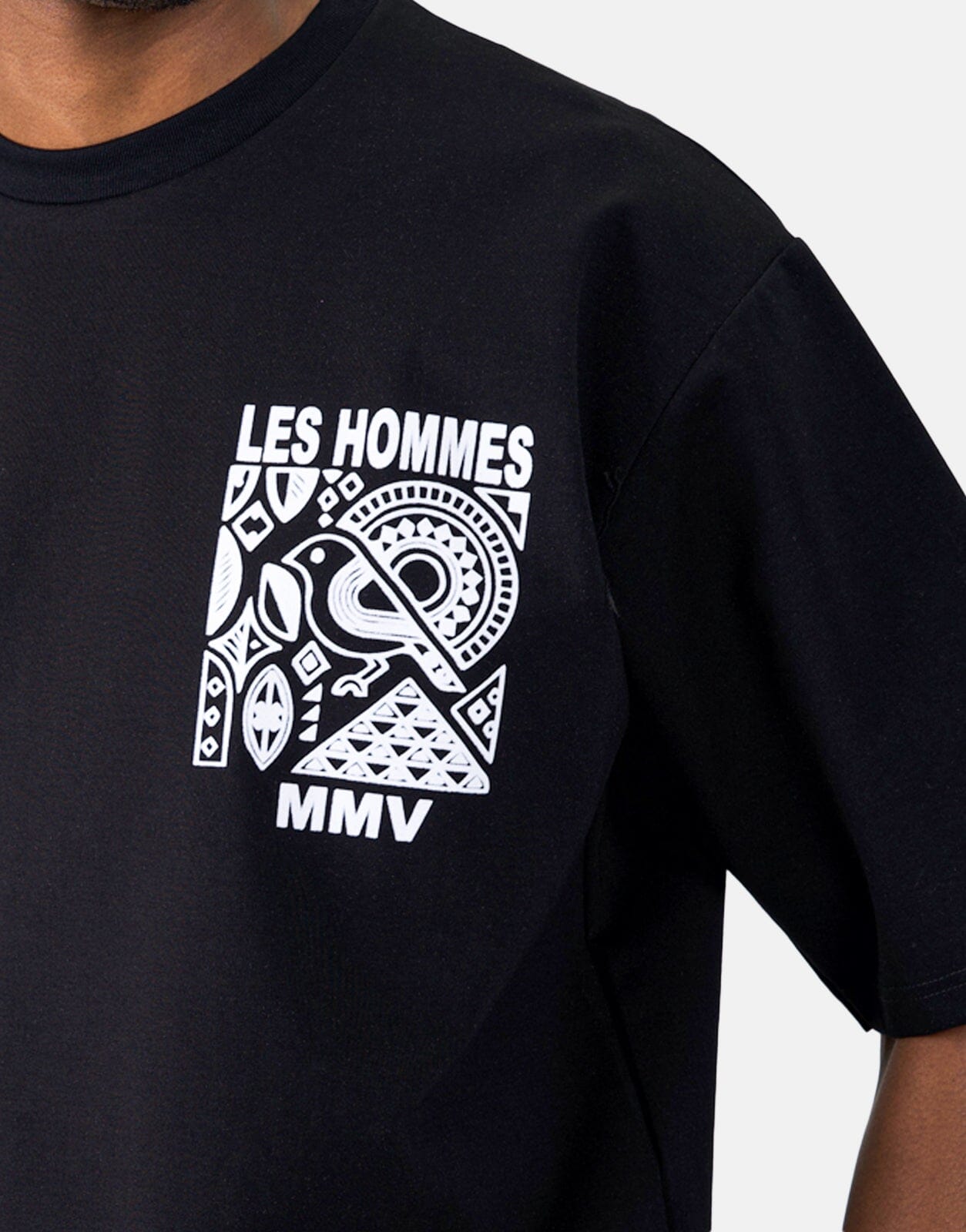 Les Hommes Flock Logo Black T-Shirt - Les Hommes