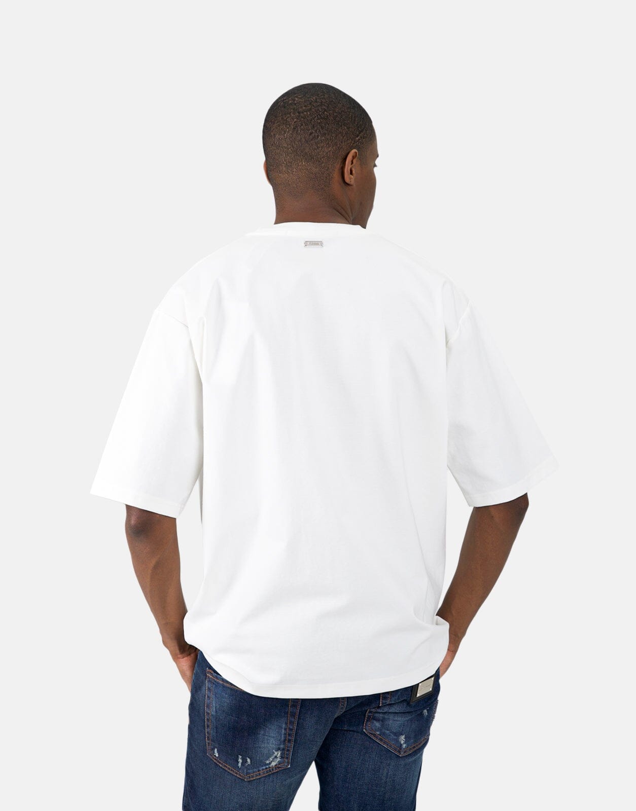 Less Hommes Flock Logo White T-Shirt - Les Hommes