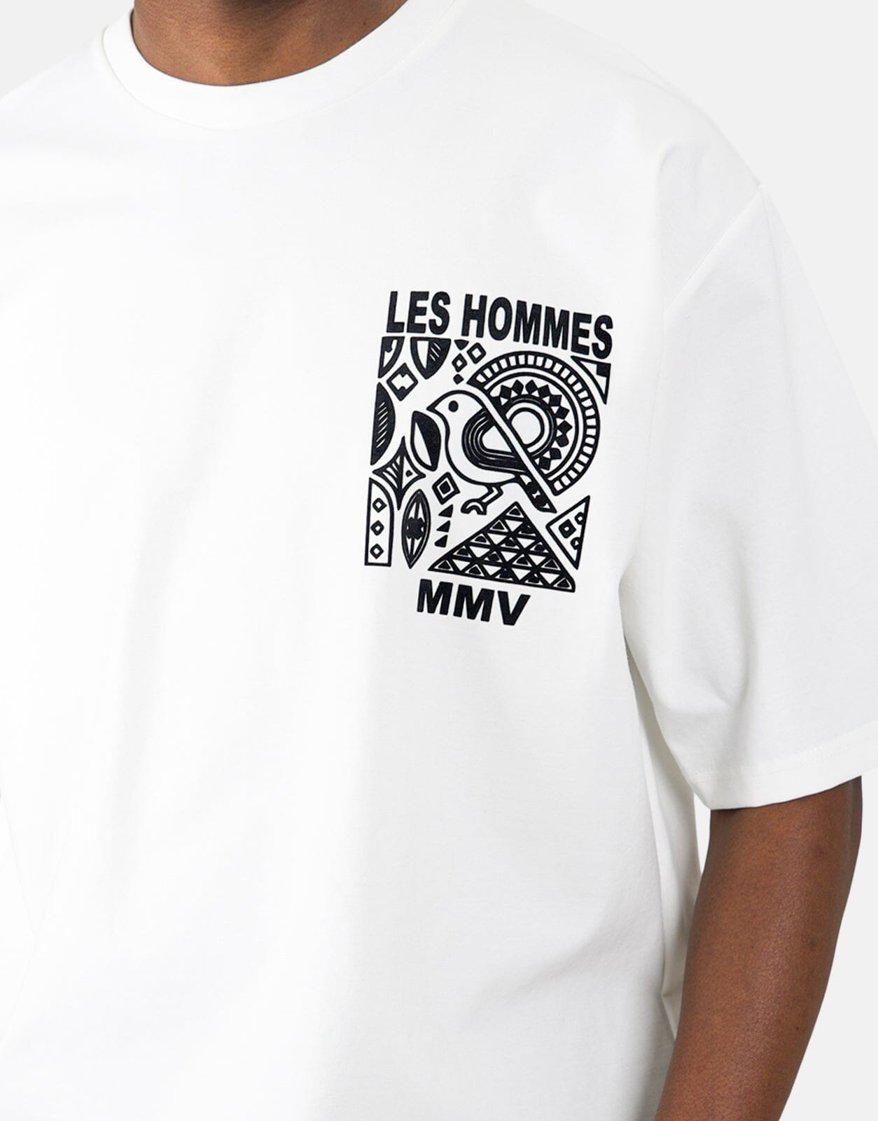 Less Hommes Flock Logo White T-Shirt - Les Hommes