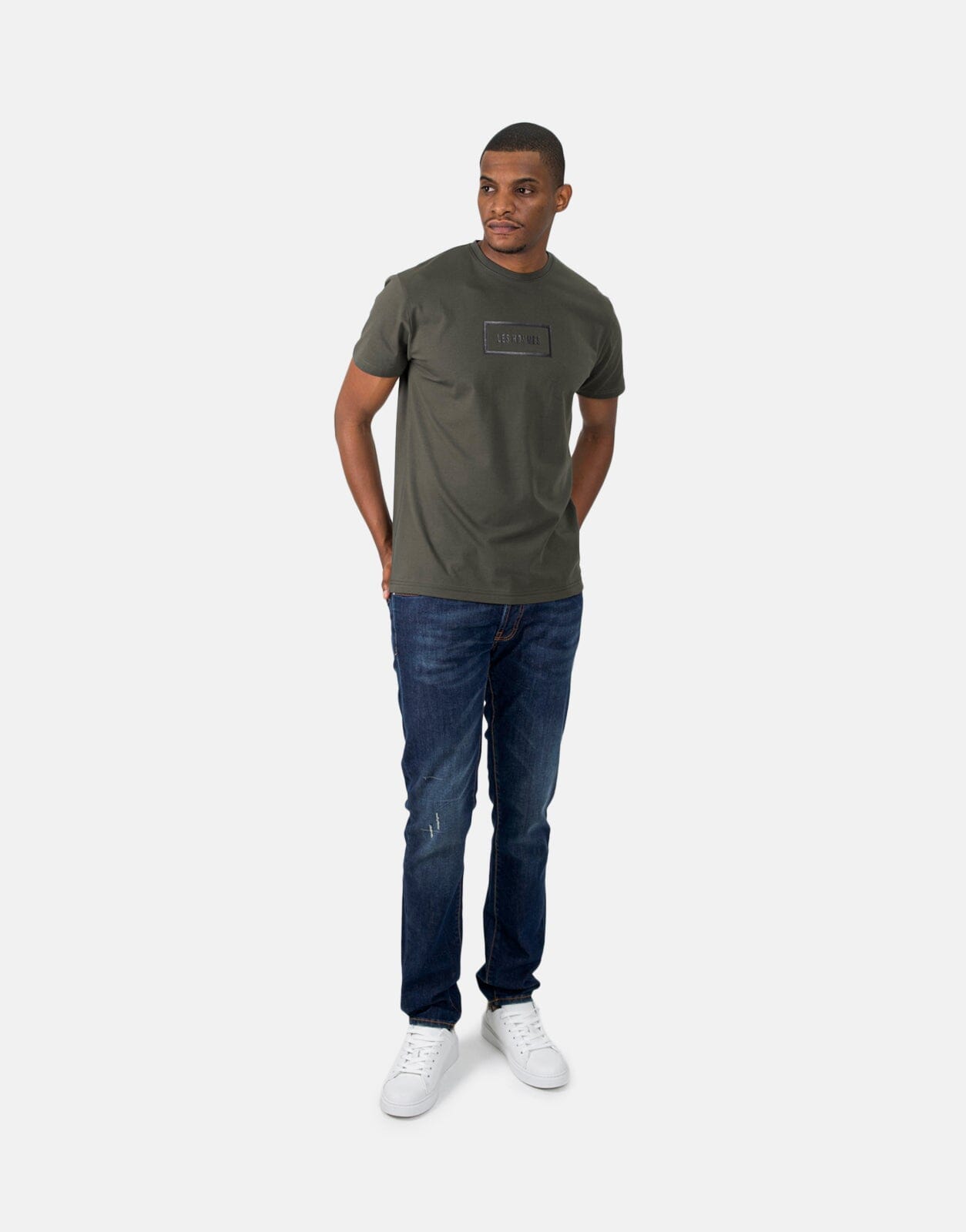 Les Hommes Box Print Mil Green T-Shirt - Les Hommes