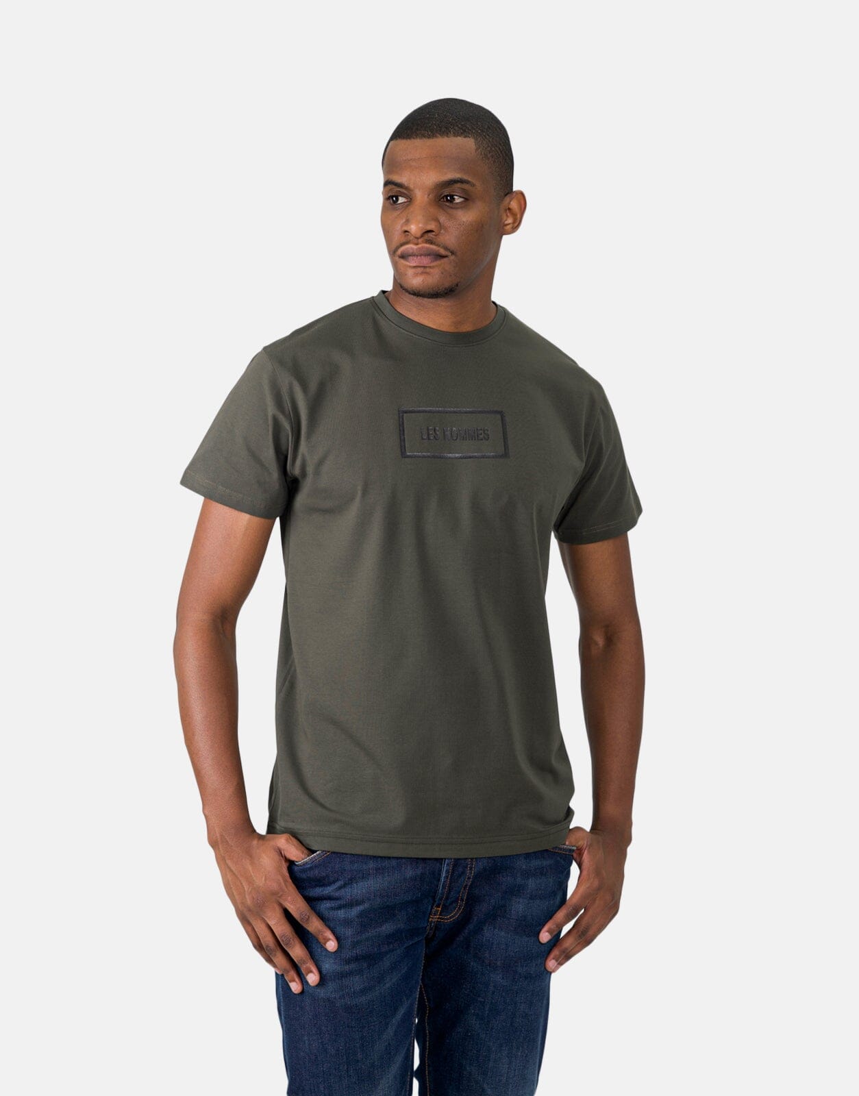 Les Hommes Box Print Mil Green T-Shirt - Les Hommes
