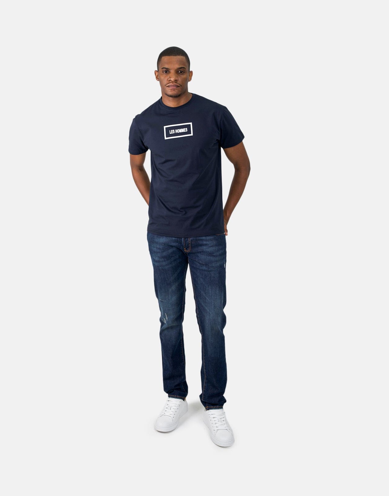 Les Hommes Box Print Navy T-Shirt - Les Hommes