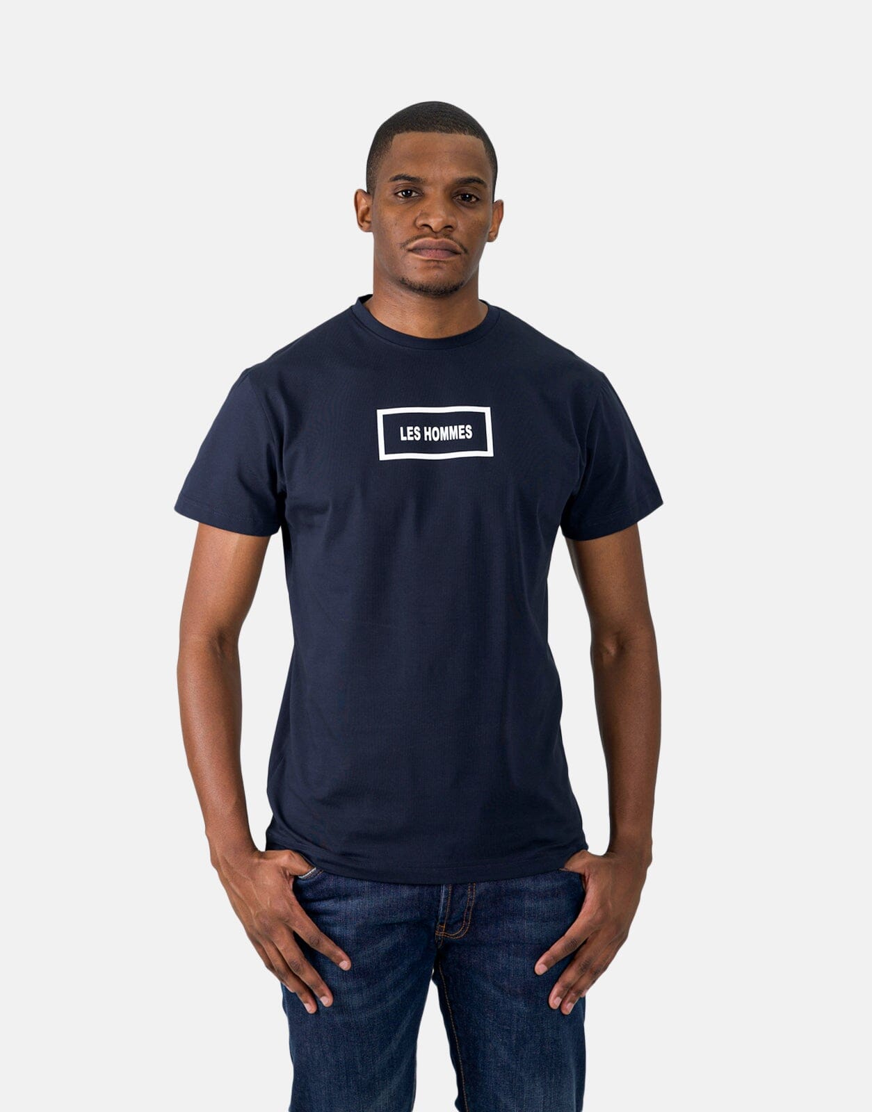 Les Hommes Box Print Navy T-Shirt - Les Hommes