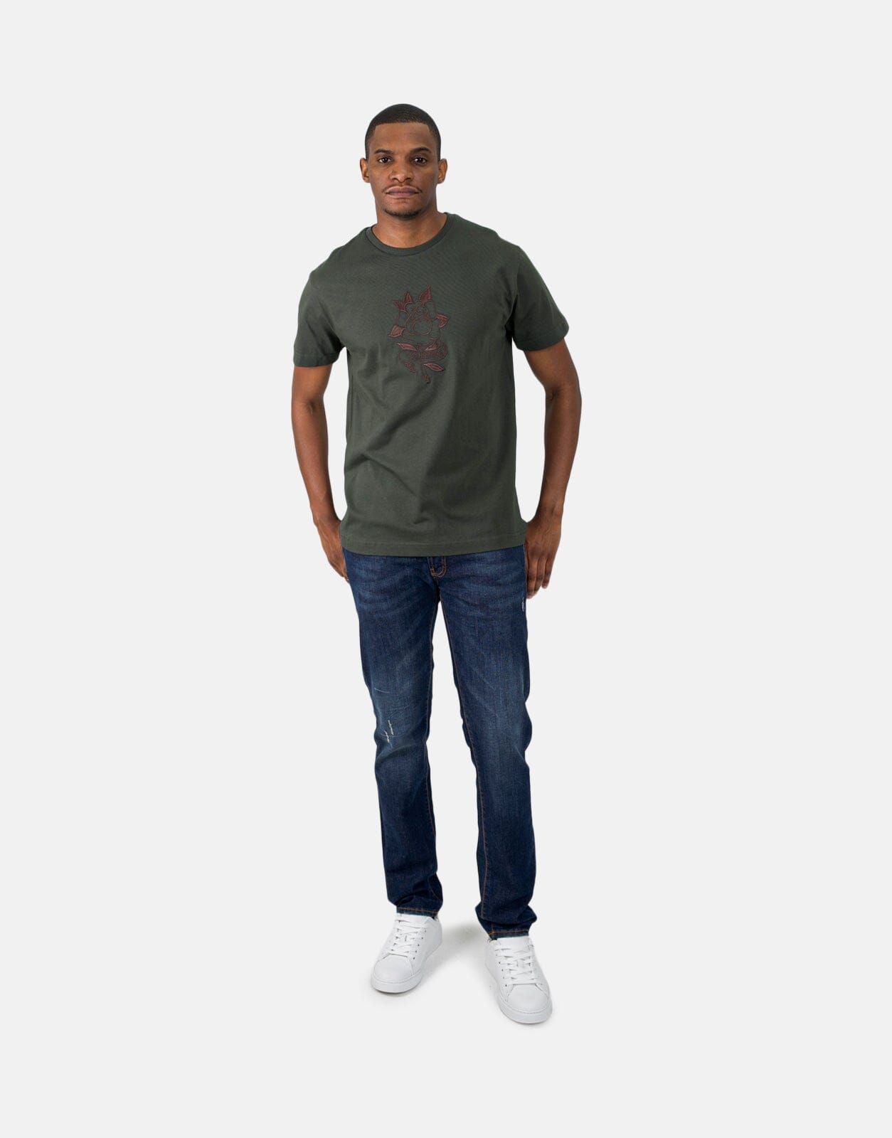 Les Hommes Embroidery Mil Green T-Shirt - Les Hommes