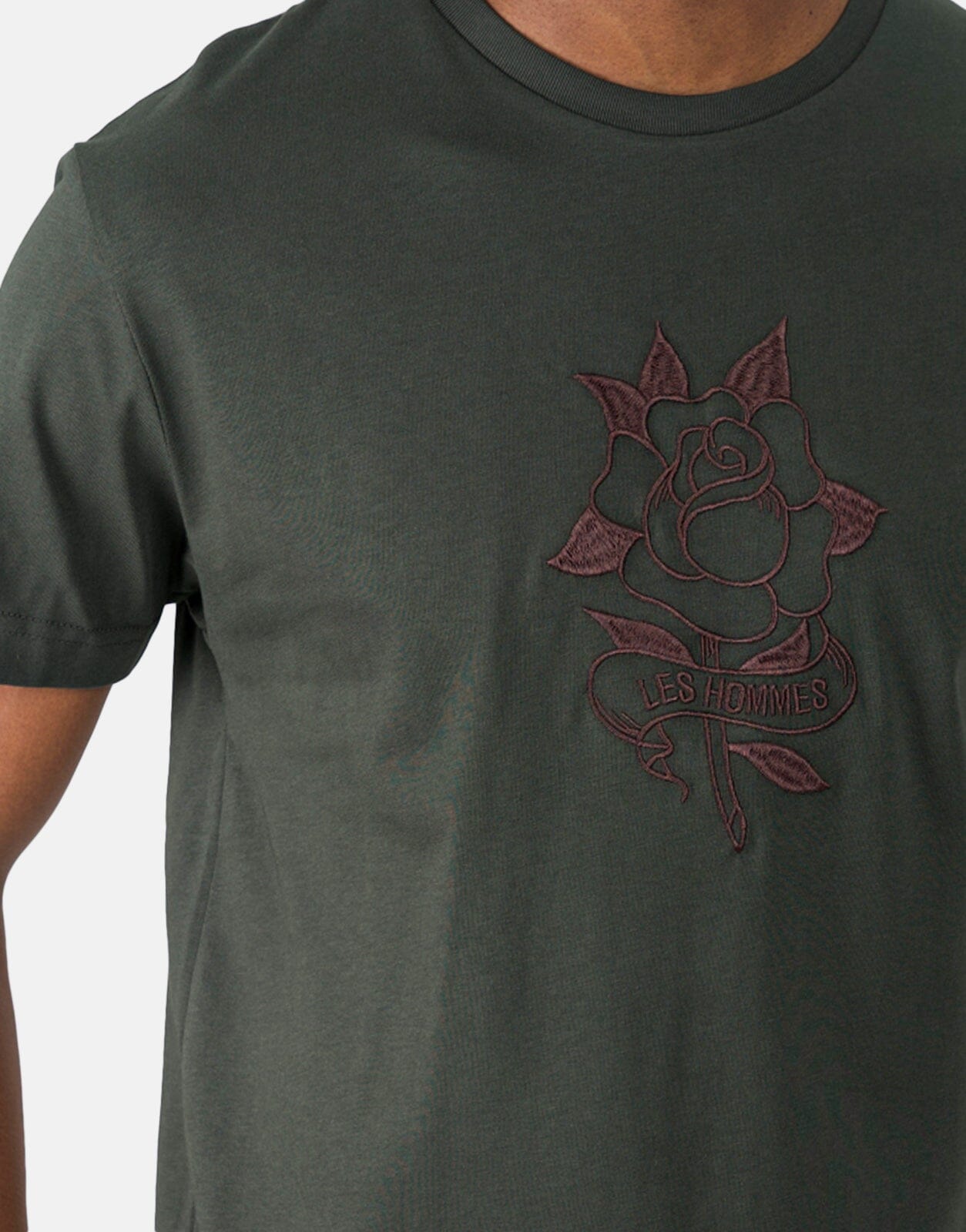 Les Hommes Embroidery Mil Green T-Shirt - Les Hommes