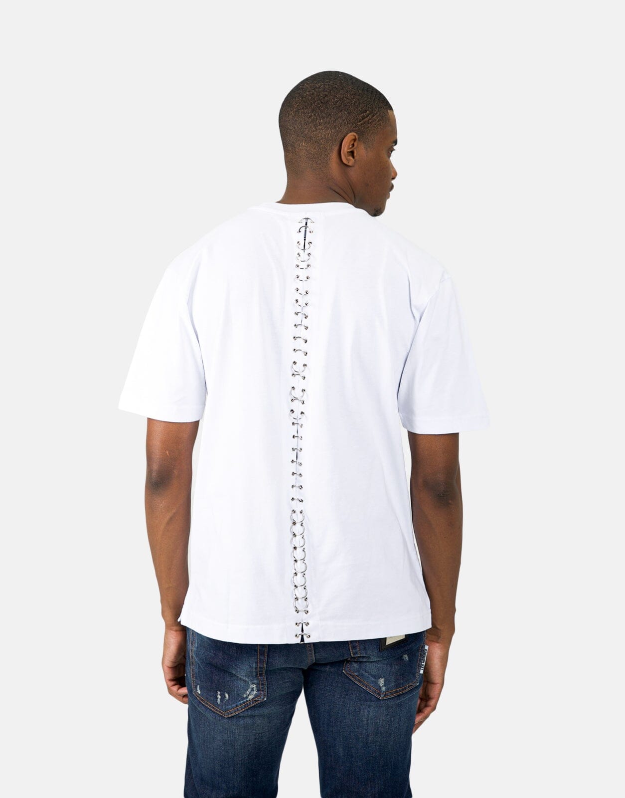 Les Hommes Black Label Back Pierce White T-Shirt - Les Hommes