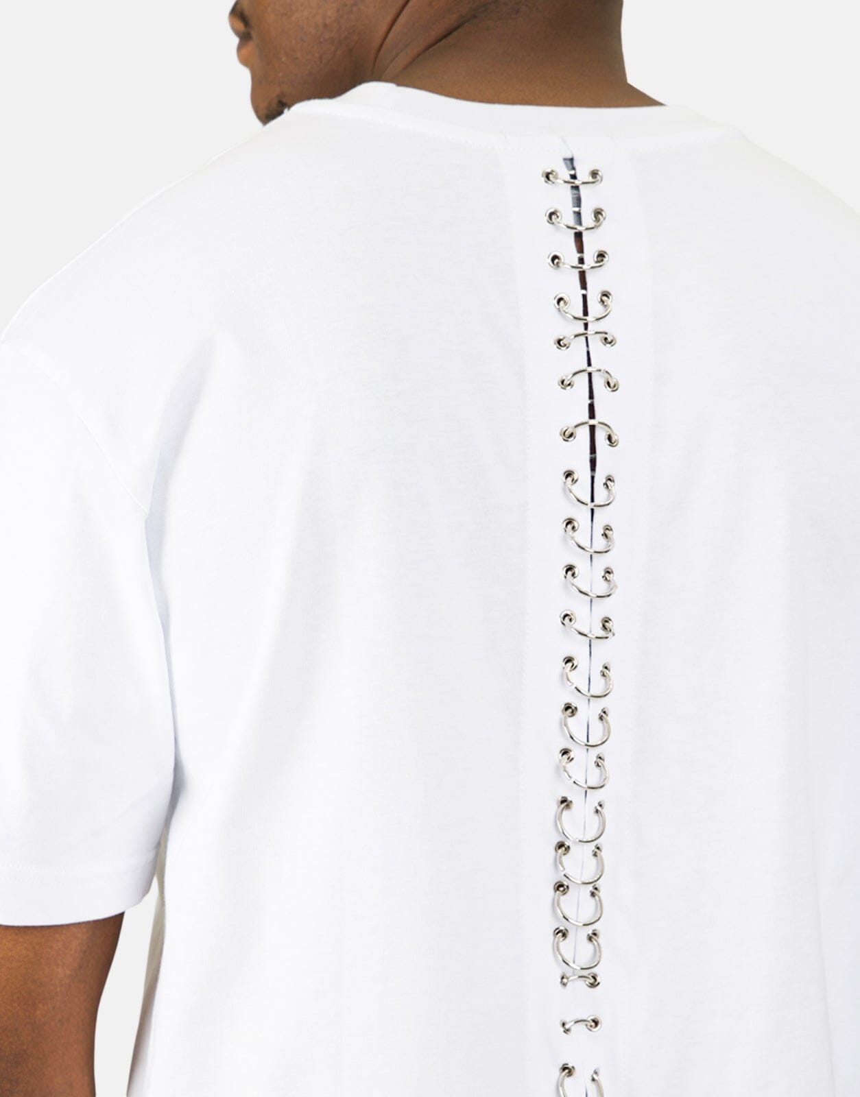 Les Hommes Black Label Back Pierce White T-Shirt - Les Hommes