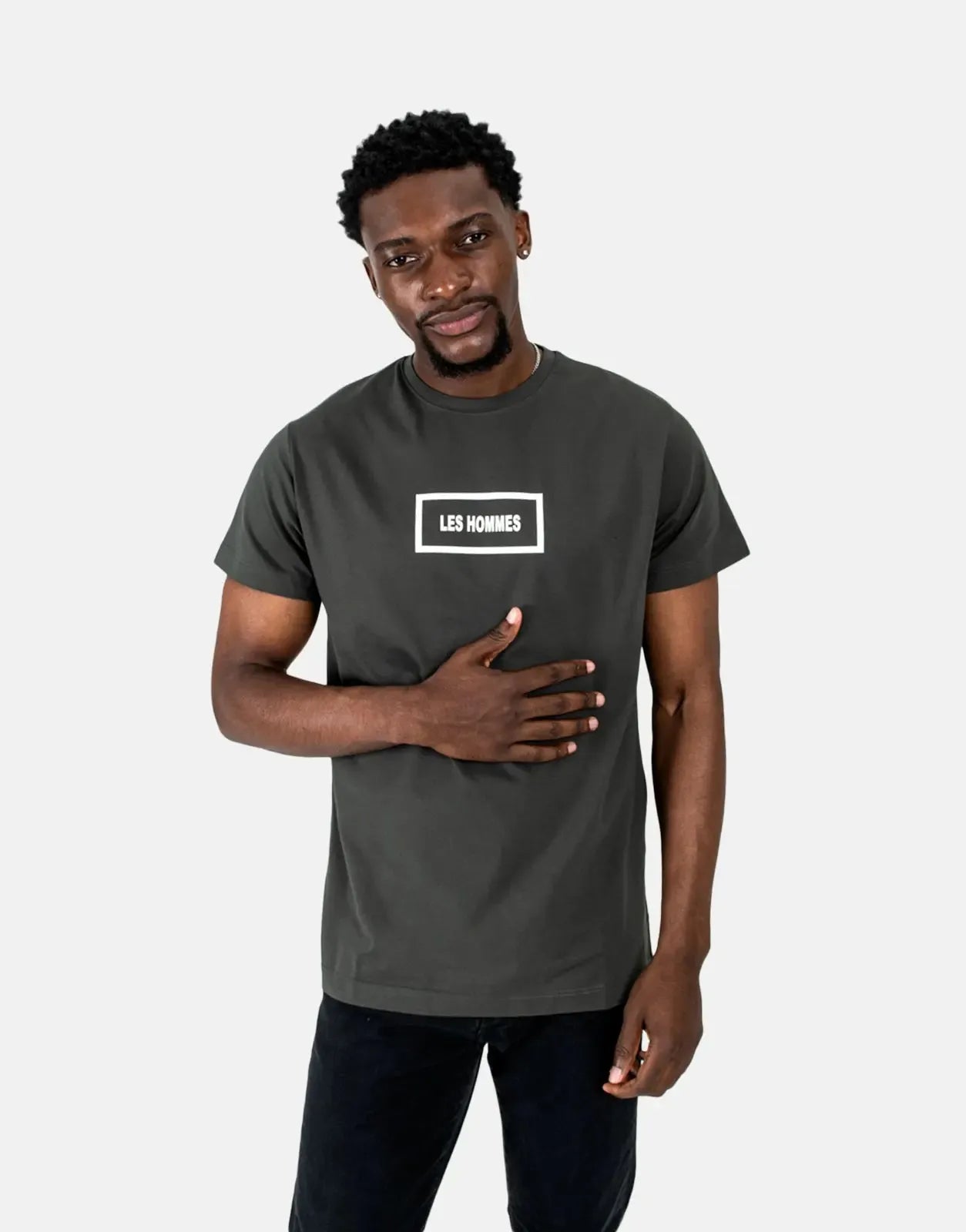 Les Hommes Box Print Mil Green T-Shirt Les Hommes