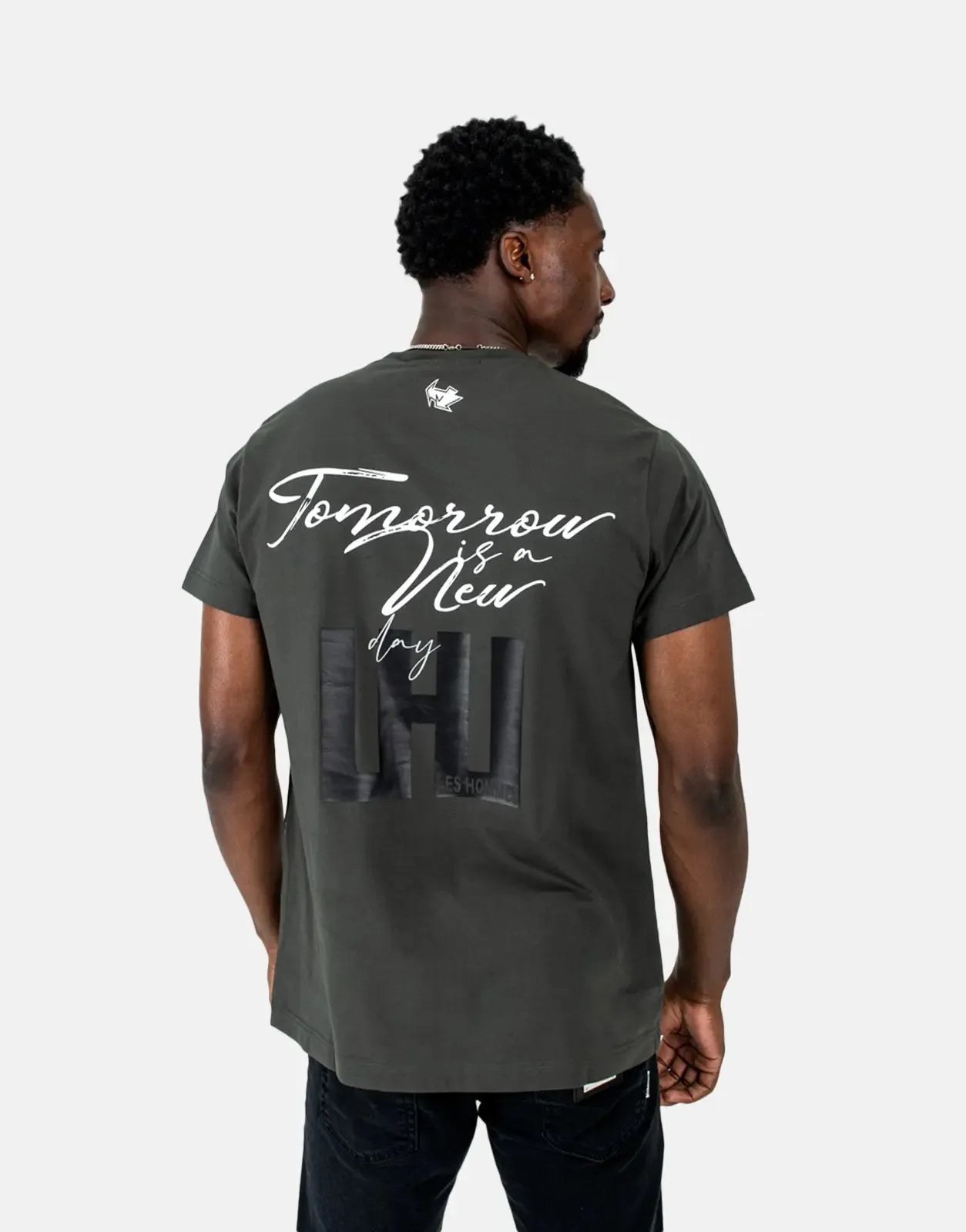 Les Hommes Box Print Mil Green T-Shirt Les Hommes