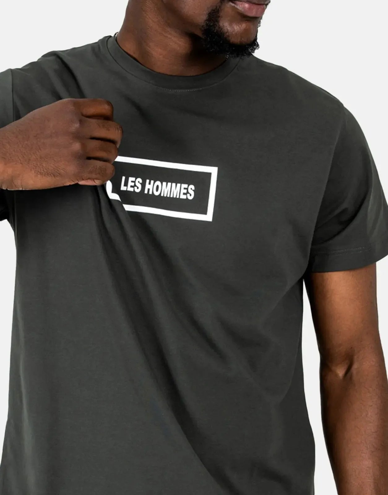 Les Hommes Box Print Mil Green T-Shirt Les Hommes