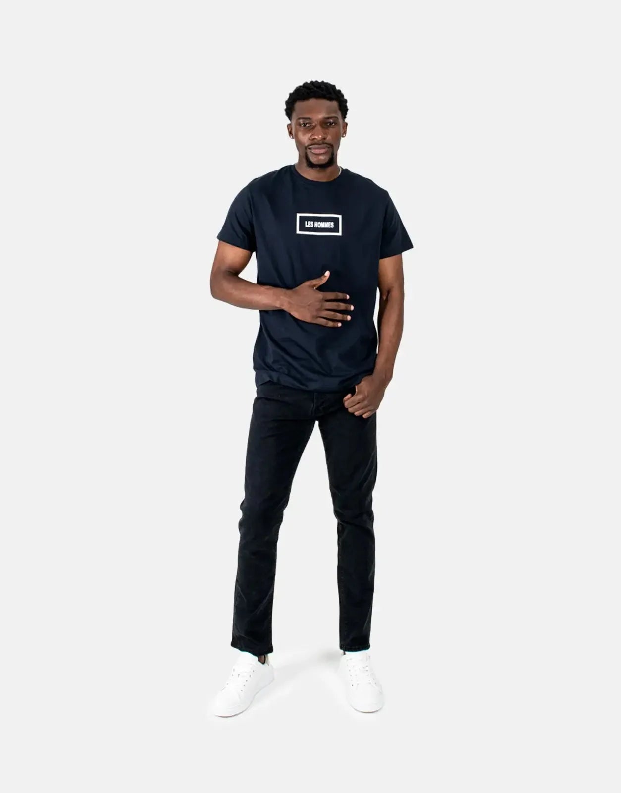 Les Hommes Box Print Navy T-Shirt Les Hommes