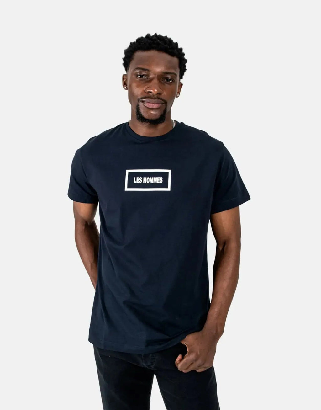 Les Hommes Box Print Navy T-Shirt Les Hommes