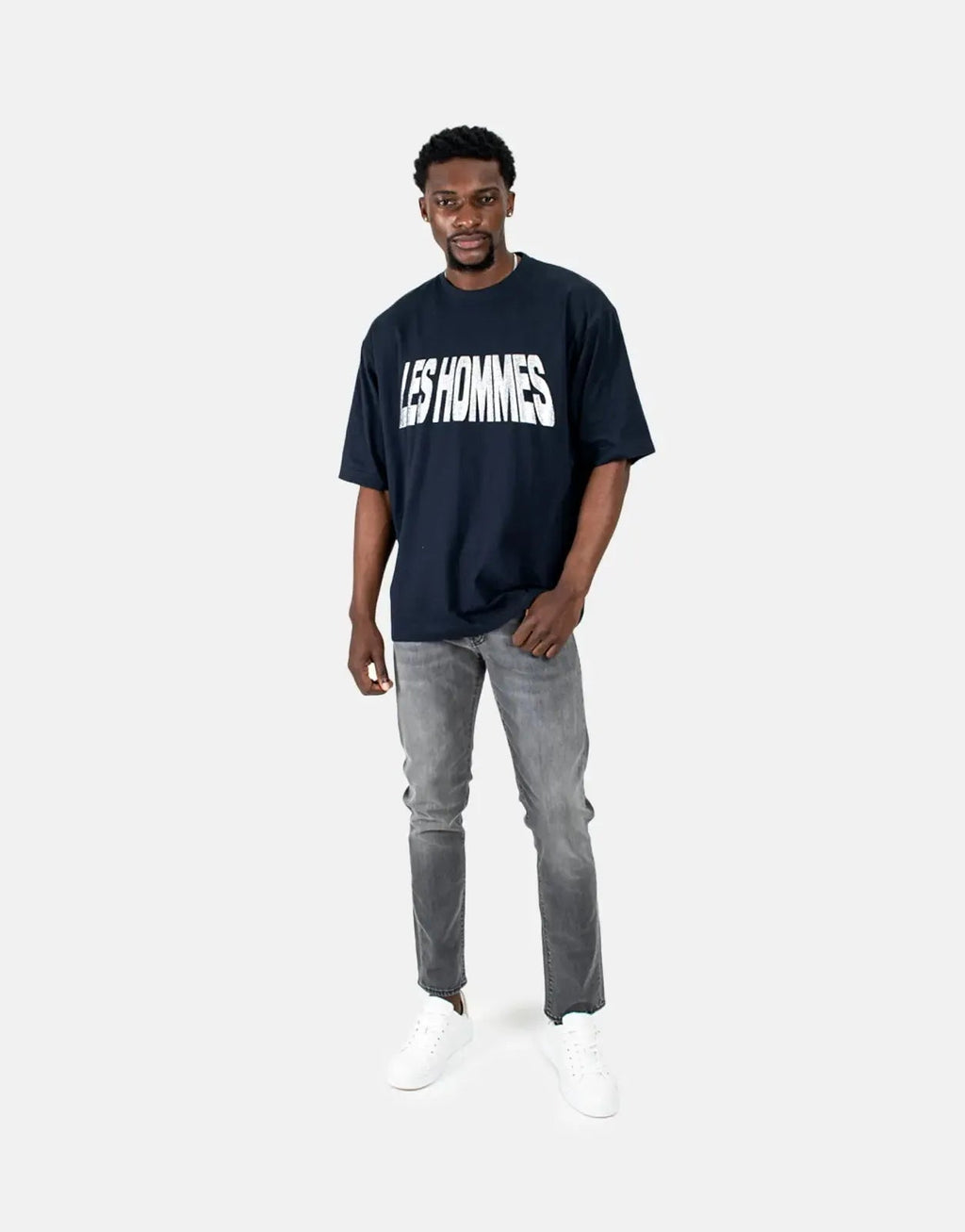 Les Hommes Glitter Print Navy T-Shirt Les Hommes