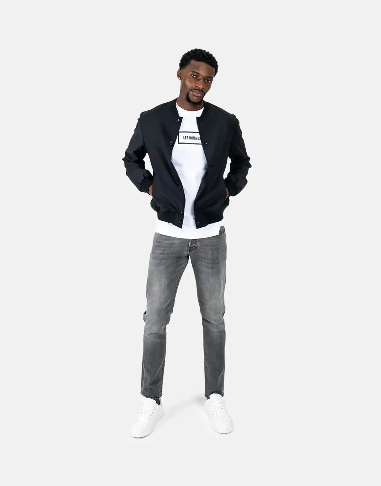 Les Hommes Lightweight Black Bomber Jacket Les Hommes