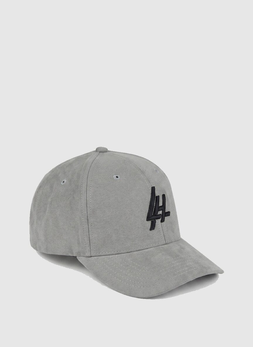 Les Hommes grey cap with curved brim and black embroidered la letters on the front panel