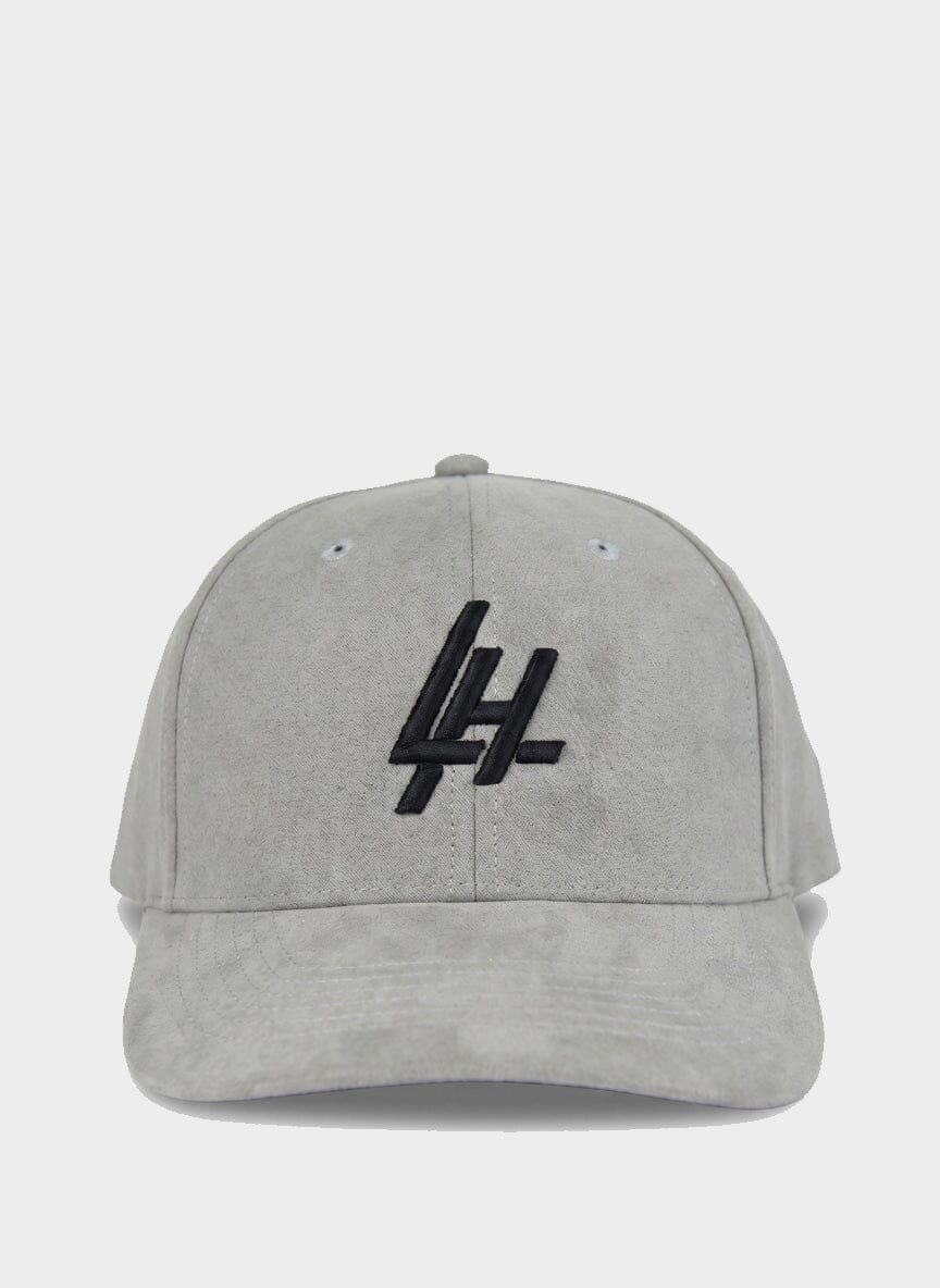 grey baseball cap with a black embroidered LH logo on the front