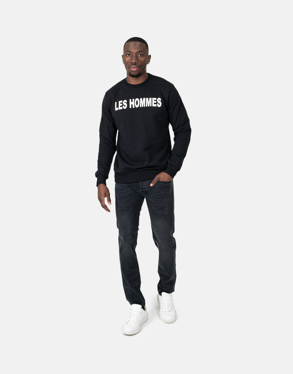 Les Hommes Chest Font Black Sweatshirt - Les Hommes