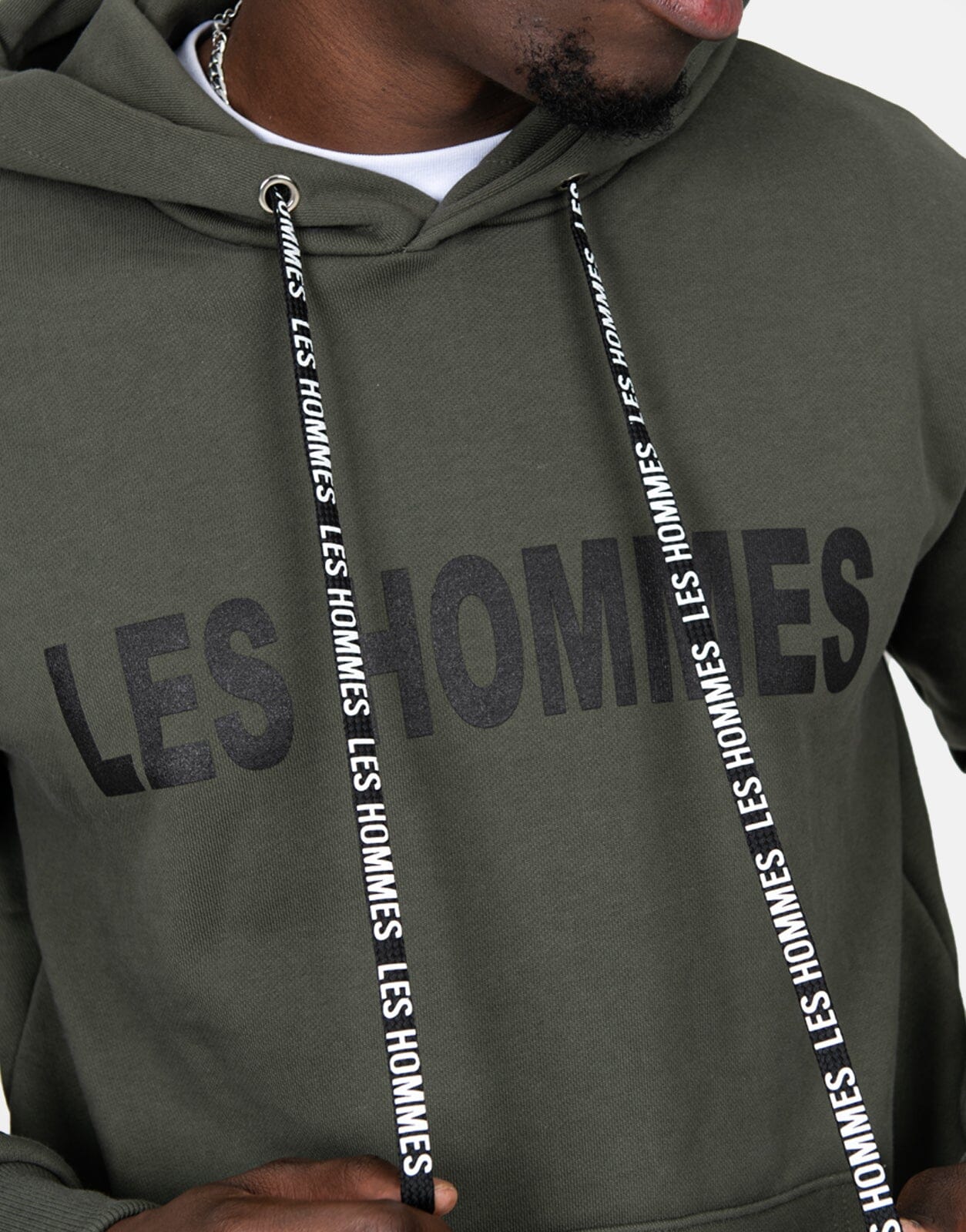Les Hommes Chest Font Military Green Hoodie - Les Hommes