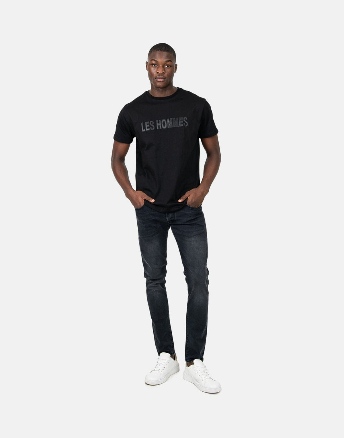 Les Hommes Glitter Chest Logo Black T-Shirt - Les Hommes