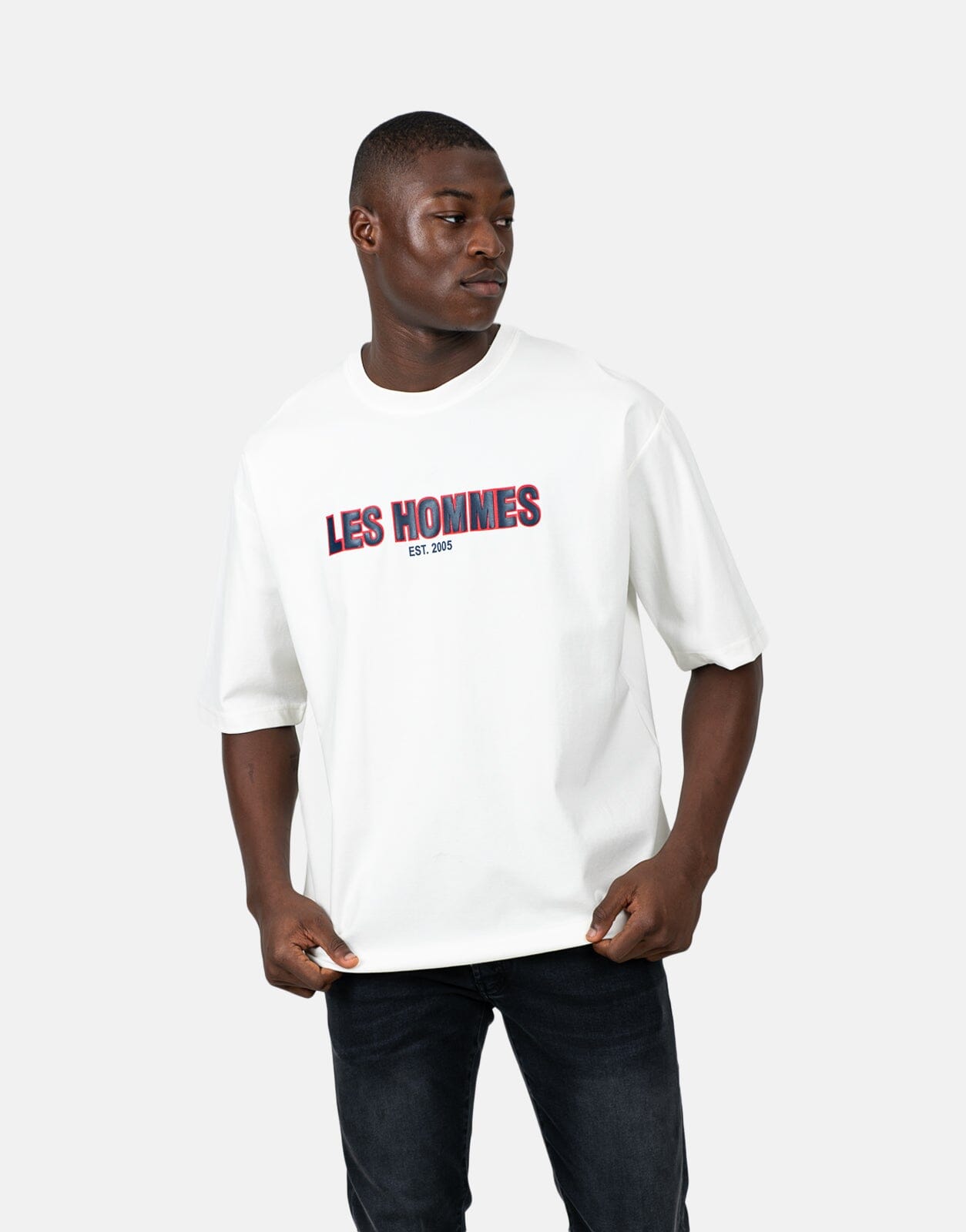 Les Hommes Over Rubber Print White T-Shirt - Les Hommes