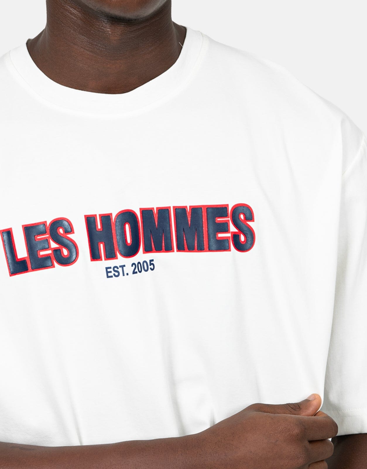 Les Hommes Over Rubber Print White T-Shirt - Les Hommes