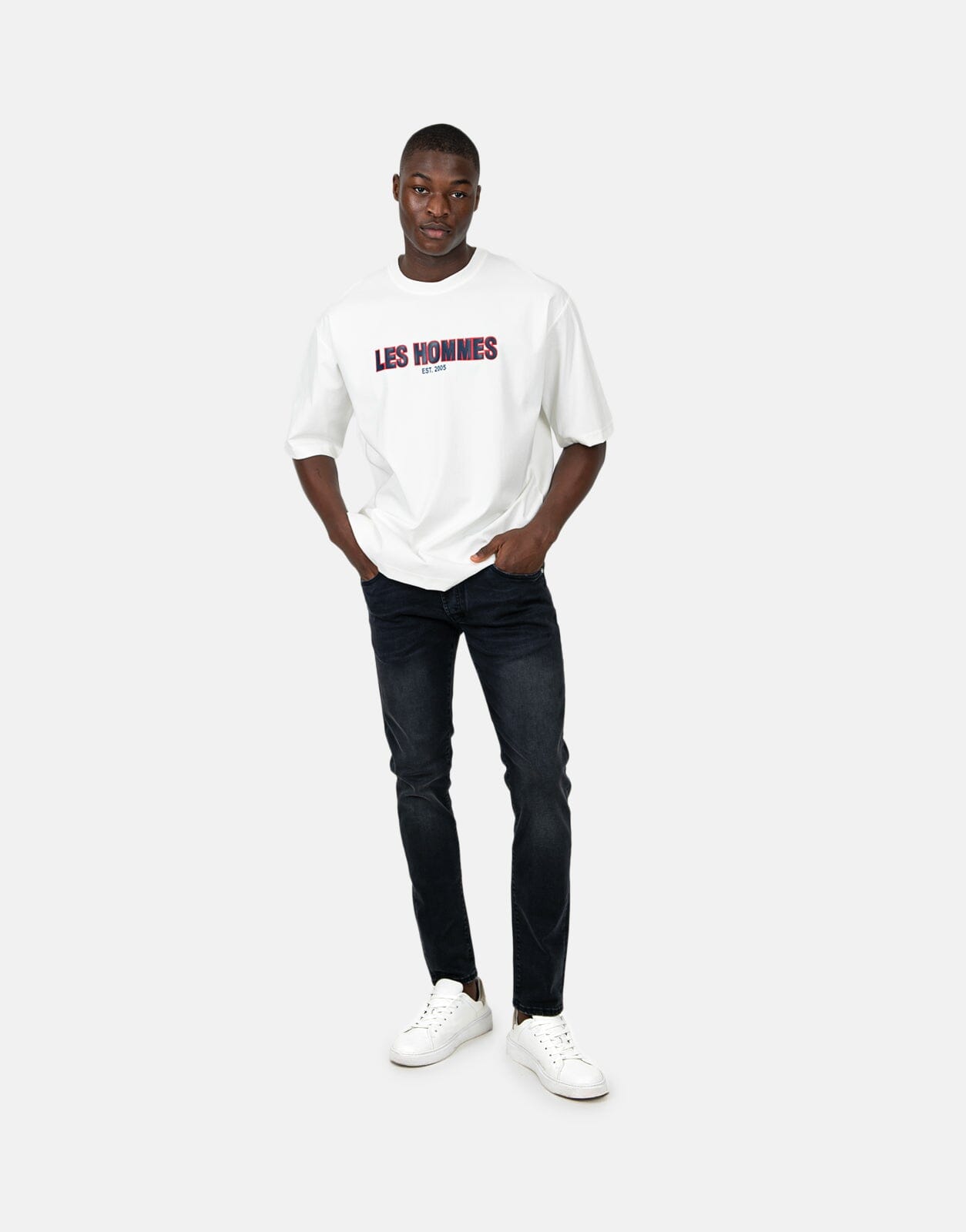 Les Hommes Over Rubber Print White T-Shirt - Les Hommes