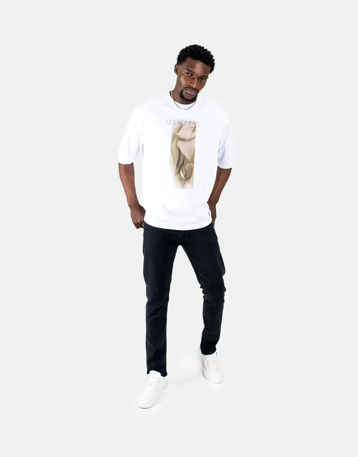 Les Hommes Shadow Graphic White T-Shirt Les Hommes