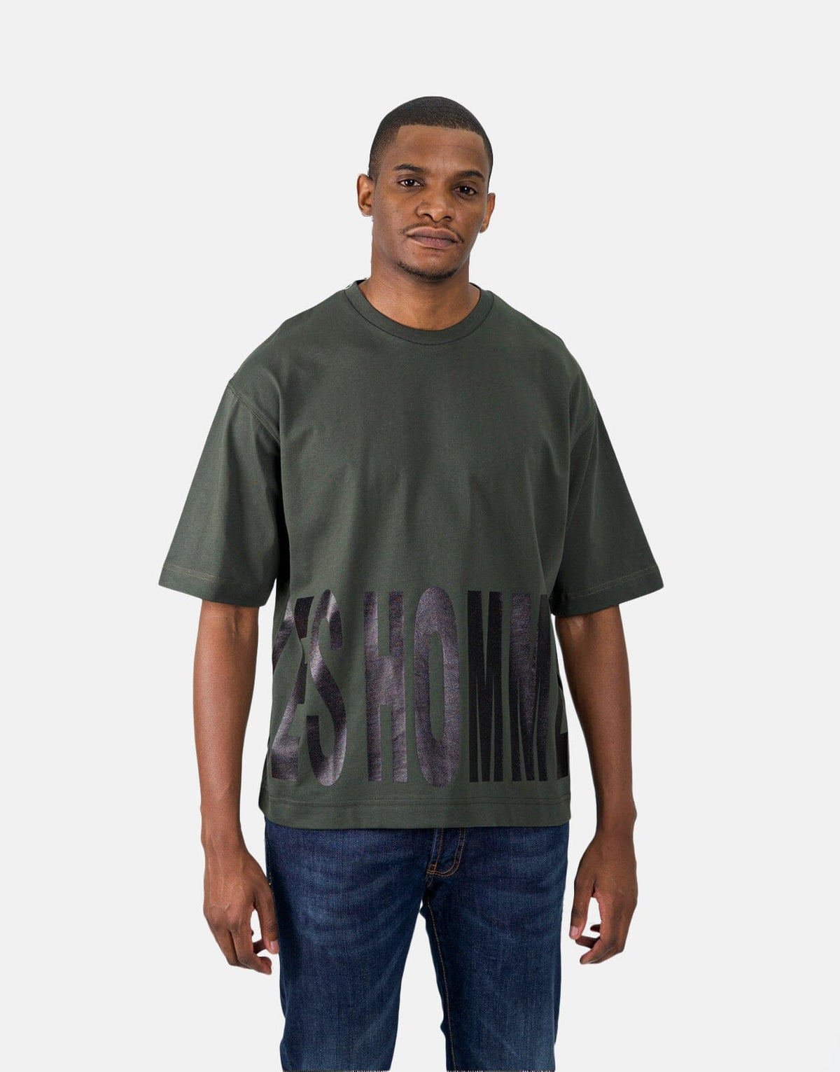 Les Hommes Bottom Print Mil Green T-Shirt - Les Hommes