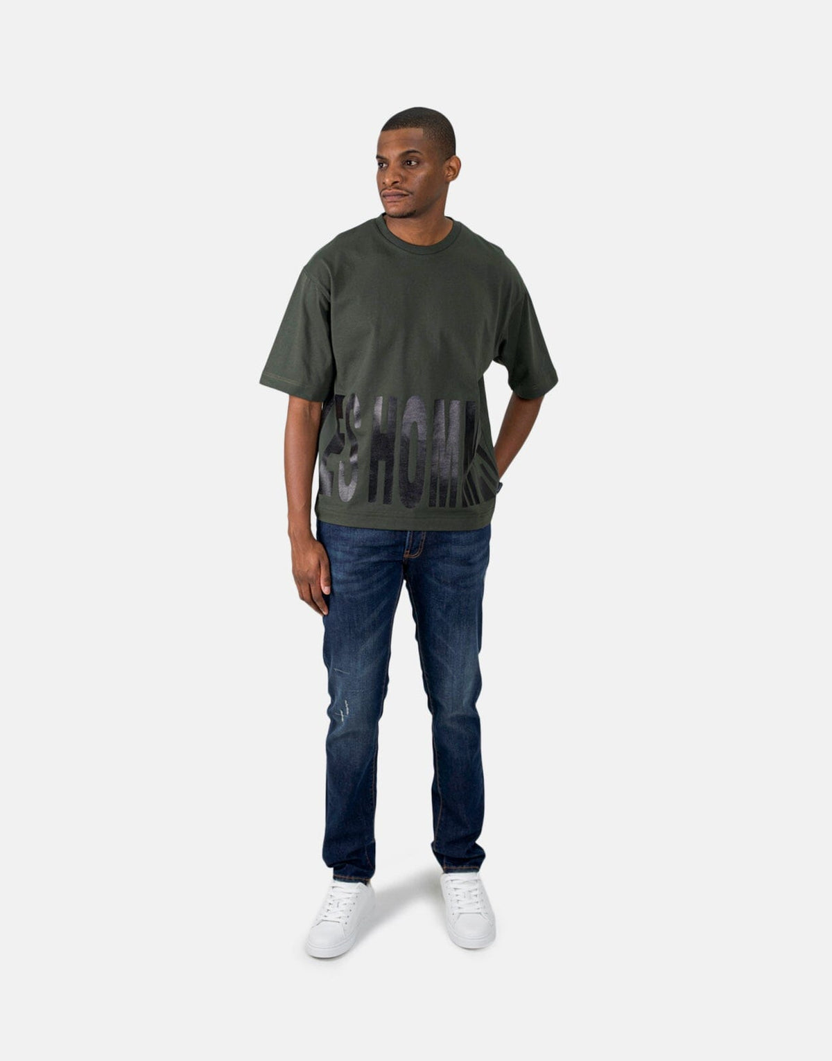 Les Hommes Bottom Print Mil Green T-Shirt - Les Hommes